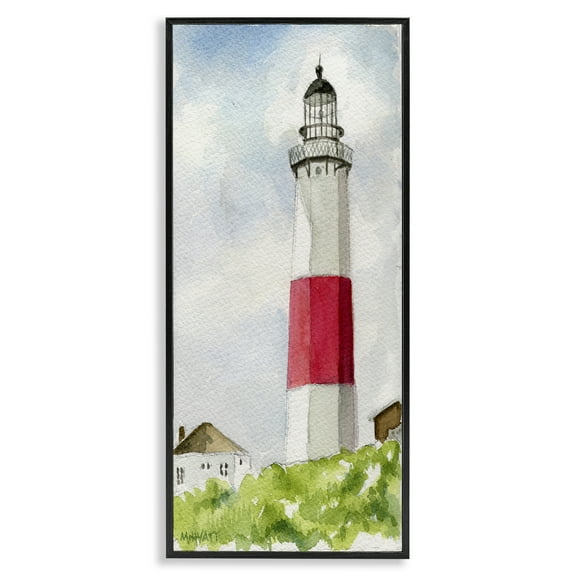 Stupell Industries Montauk Lighthouse View Nautical & Beach Painting Black Framed Art Print Wall Art, 10 x 24