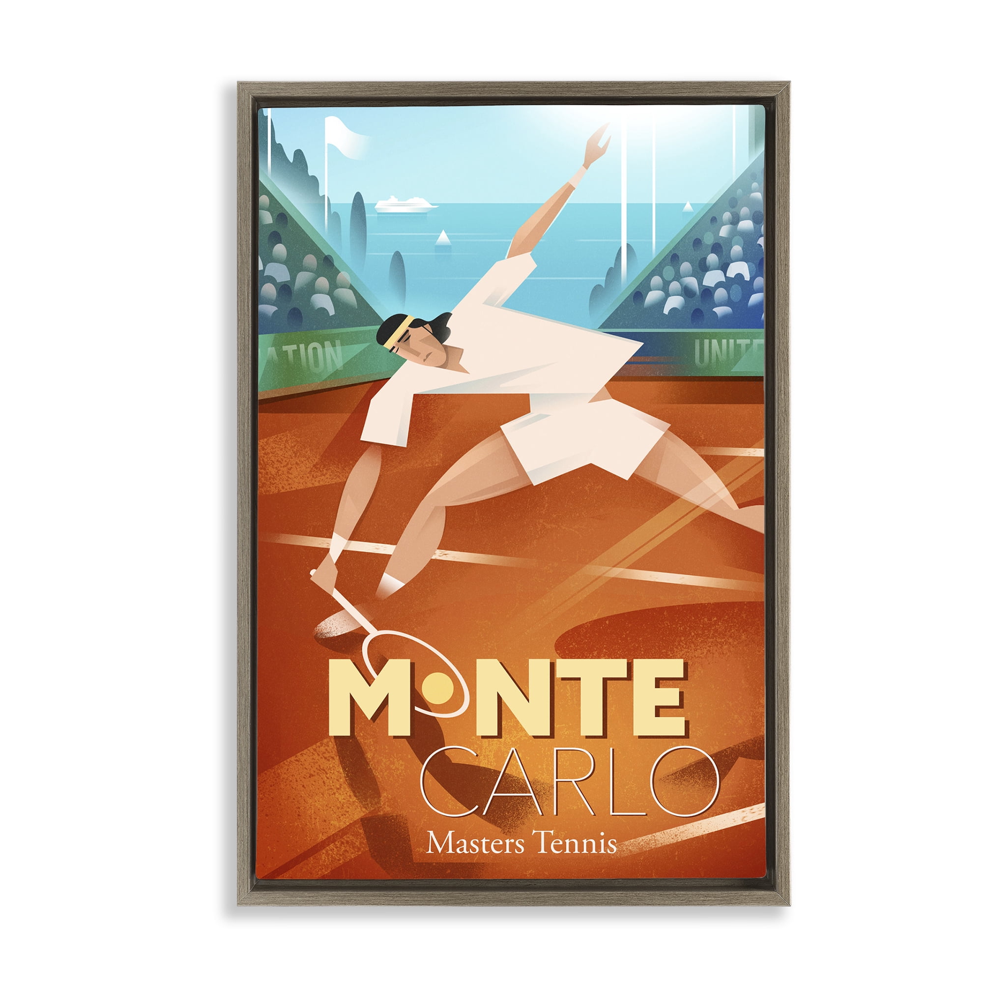 Stupell Industries Monte Carlo Masters Tennis Brown Framed Floater Canvas Wall Art, design by Martin Wickstrom