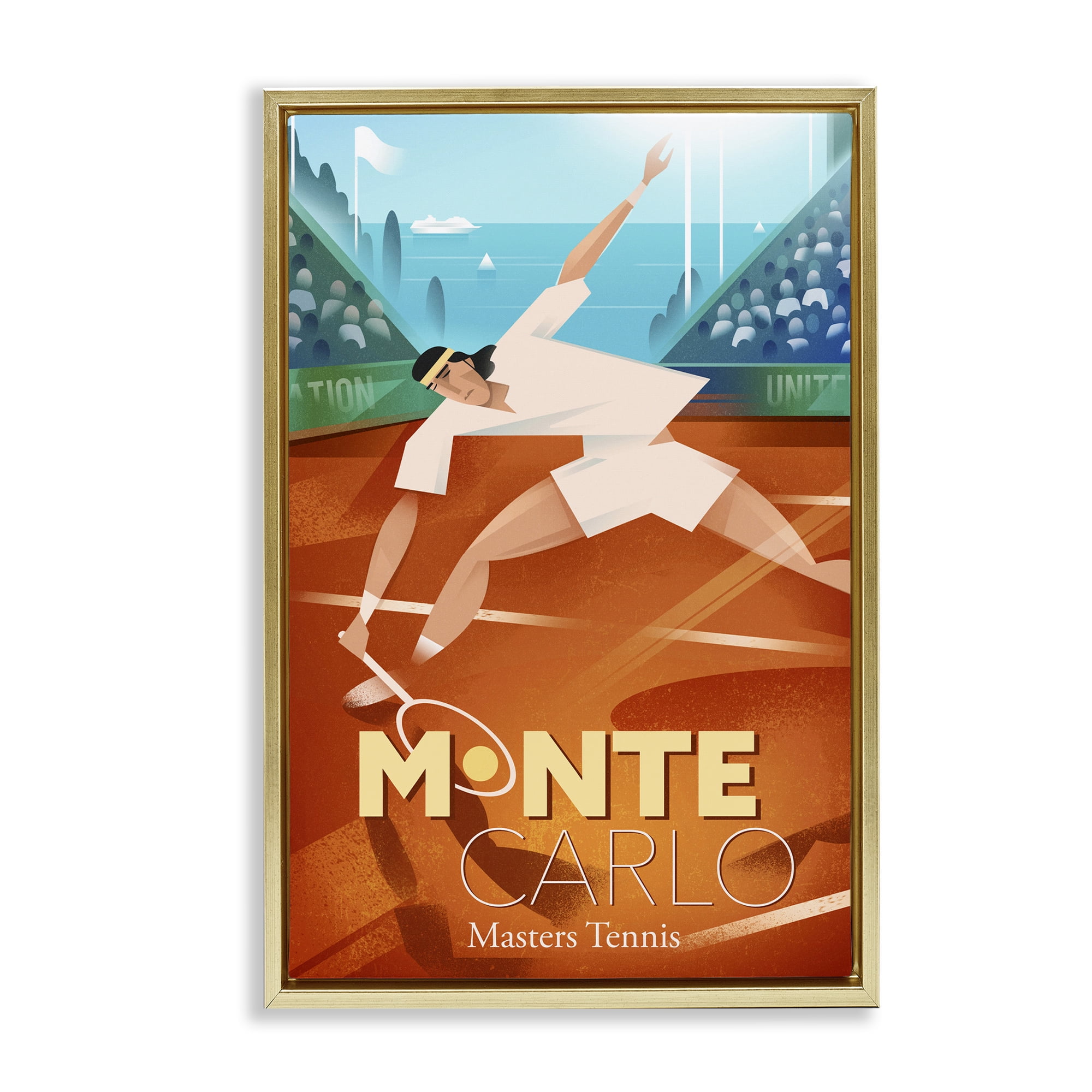 Stupell Industries Monte Carlo Masters Tennis Gold Framed Floater Canvas Wall Art, design by Martin Wickstrom