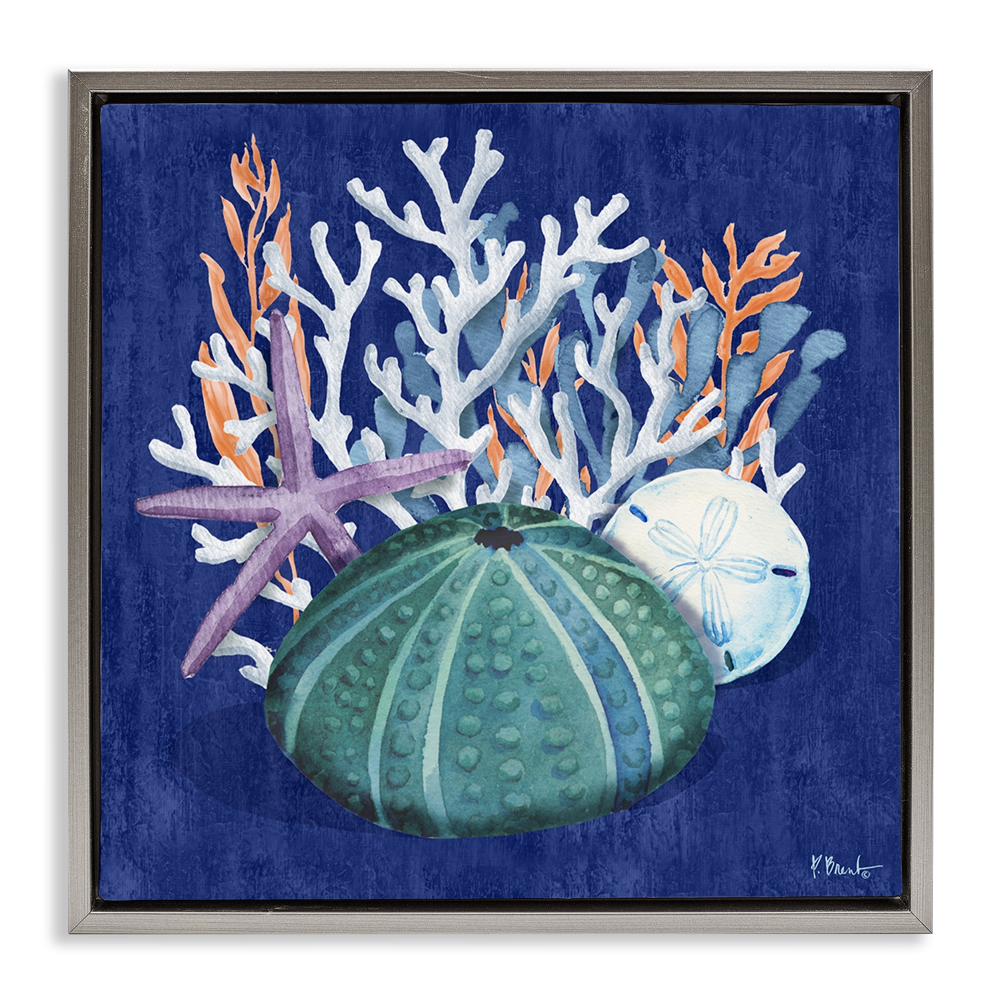 Stupell Industries Monterey Urchin & Coral Coastal Painting Gray Floater Framed Canvas Art Print Wall Art, 25 x 25