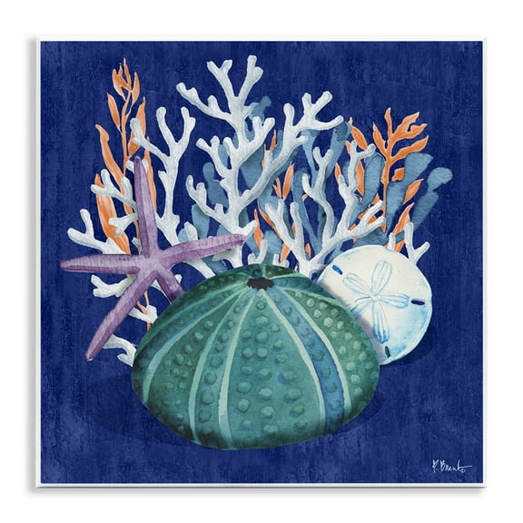 Stupell Industries Monterey Urchin & Coral Coastal Painting Unframed Art Print Wall Art, 12 x 12