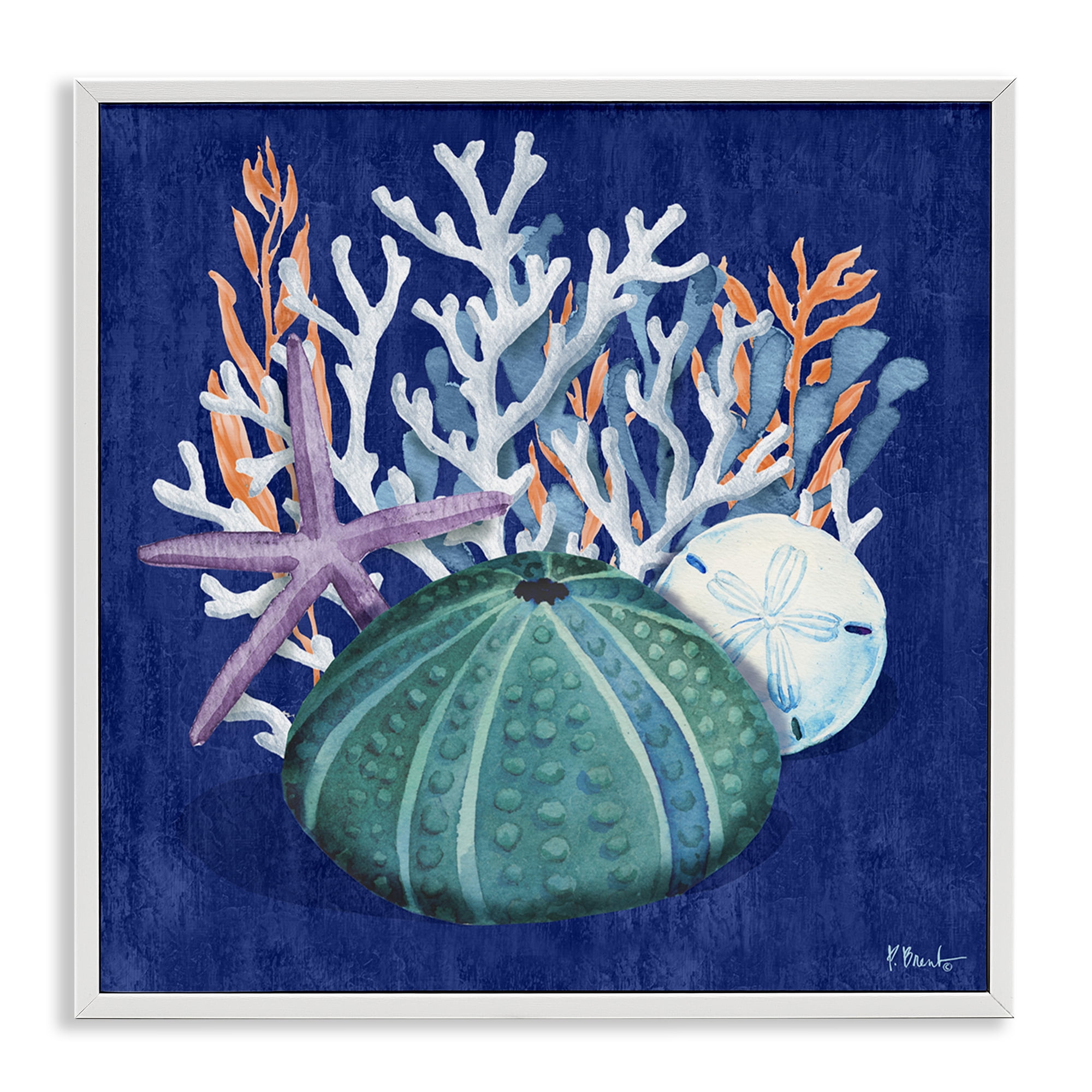 Stupell Industries Monterey Urchin & Coral Coastal Painting White Framed Art Print Wall Art, 17 x 17