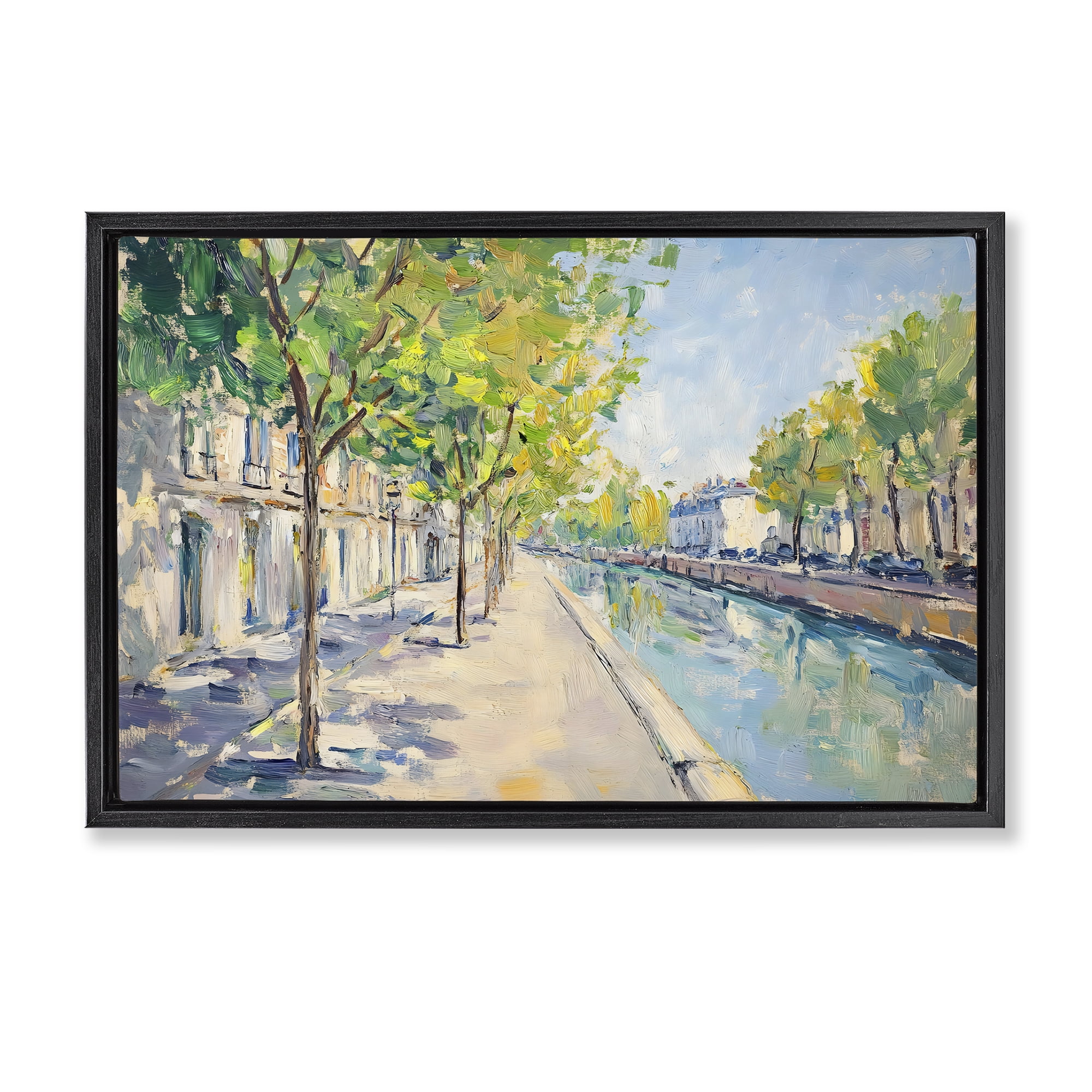 Stupell Industries Montrouge Canal Promenade Black Framed Floater Canvas Wall Art, design by Creative Studio