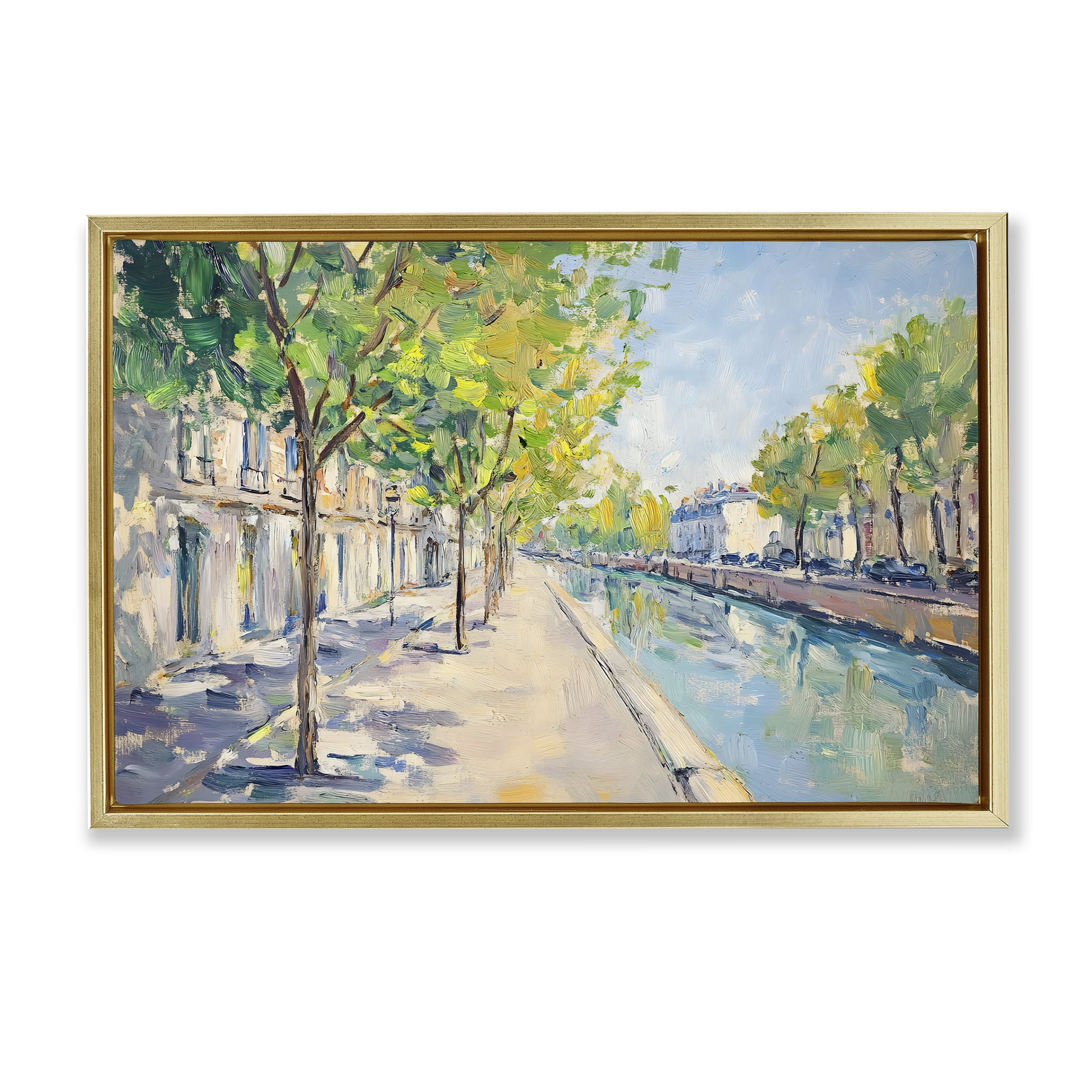 Stupell Industries Montrouge Canal Promenade Gold Framed Floater Canvas Wall Art, design by Creative Studio