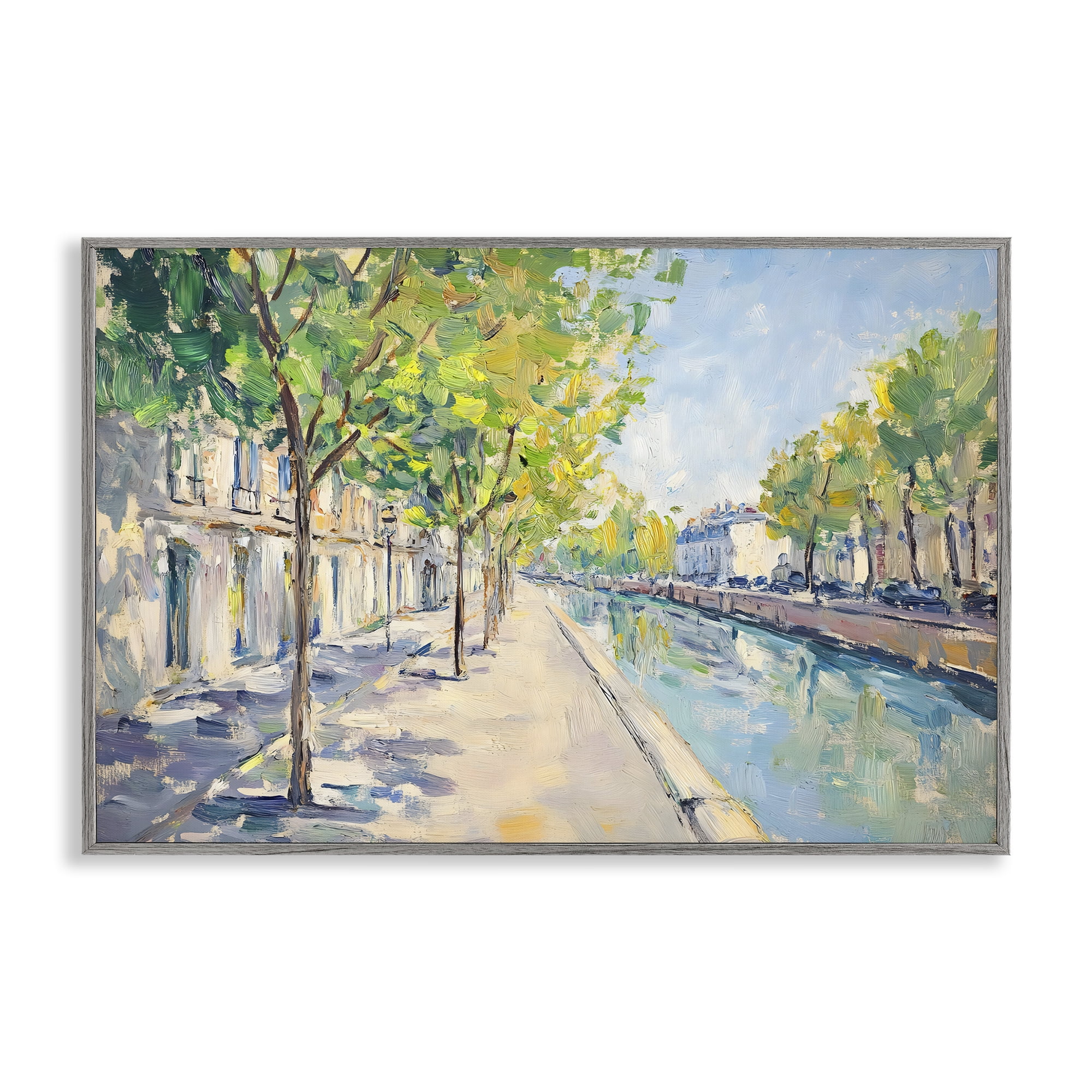Stupell Industries Montrouge Canal Promenade Gray Framed Giclee Art, design by Creative Studio