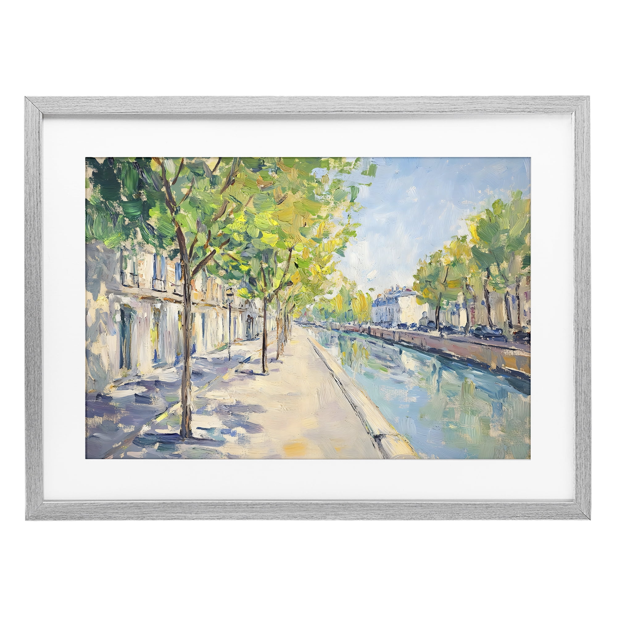 Stupell Industries Montrouge Canal Promenade Gray Framed Print Under Glass, design by Creative Studio