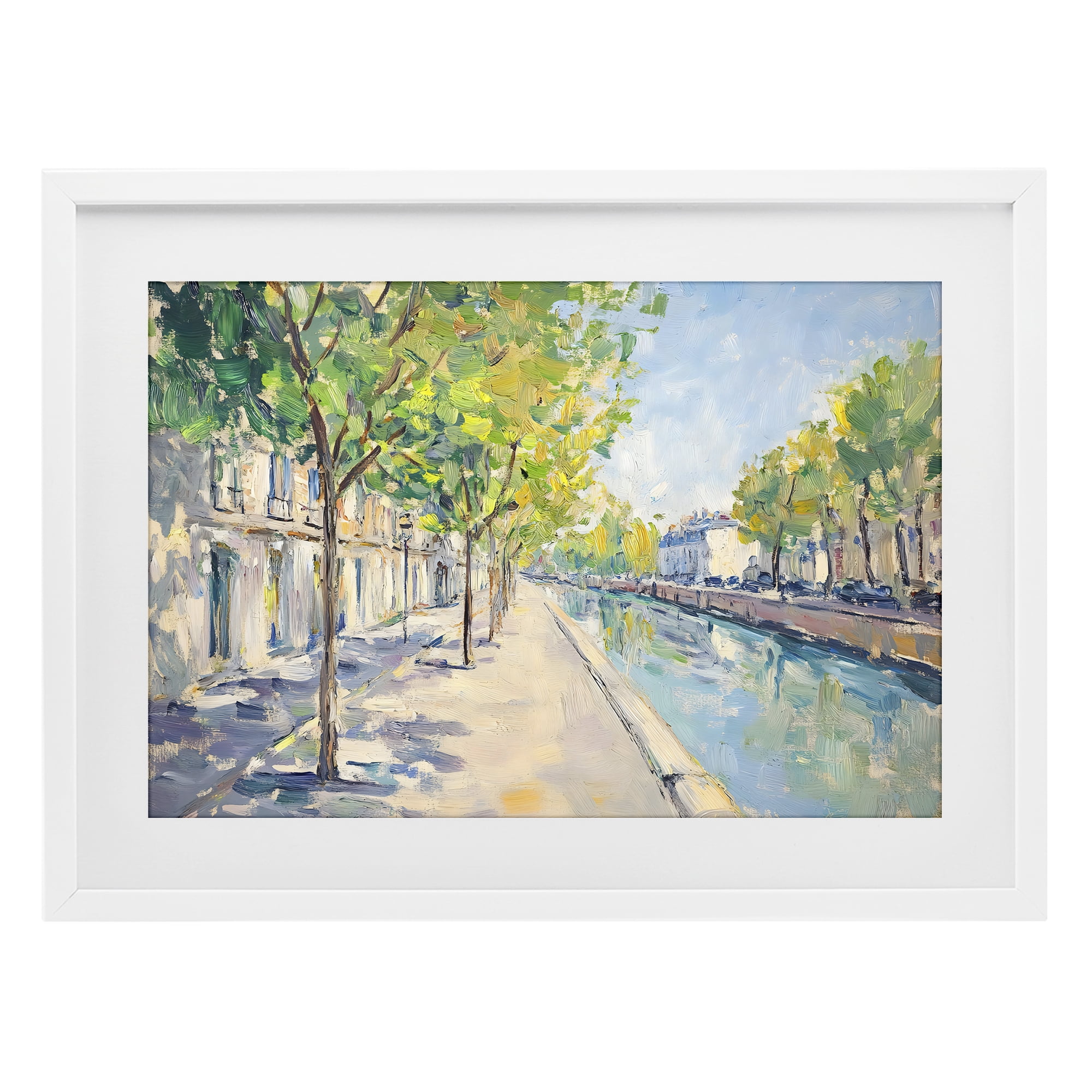 Stupell Industries Montrouge Canal Promenade White Framed Print Under Glass, design by Creative Studio