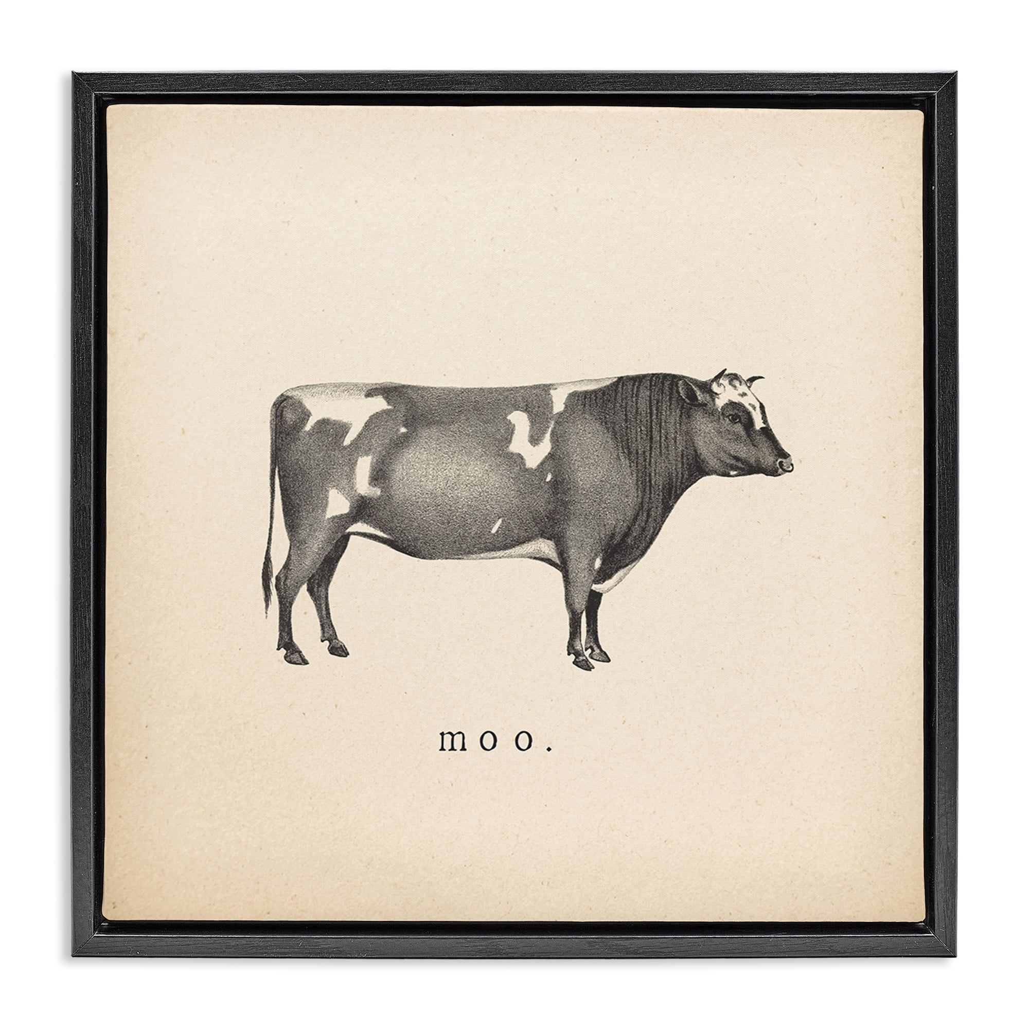 Stupell Industries Moo Farm Cow Sounds Animals Painting Black Floater Framed Canvas Art Print Wall Art, 25 x 25