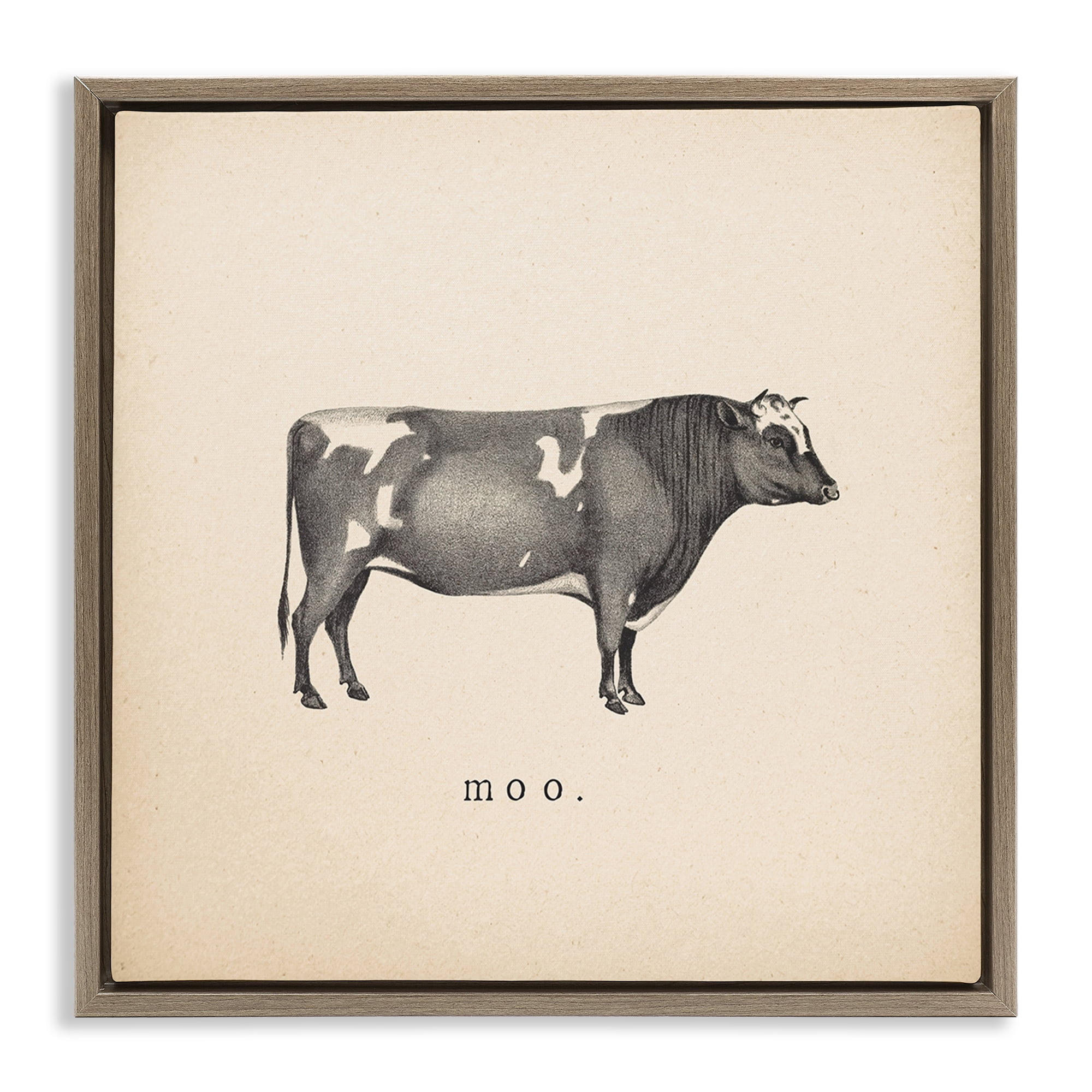 Stupell Industries Moo Farm Cow Sounds Animals Painting Brown Floater Framed Canvas Art Print Wall Art, 25 x 25
