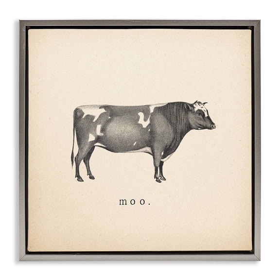 Stupell Industries Moo Farm Cow Sounds Animals Painting Gray Floater Framed Canvas Art Print Wall Art, 18 x 18