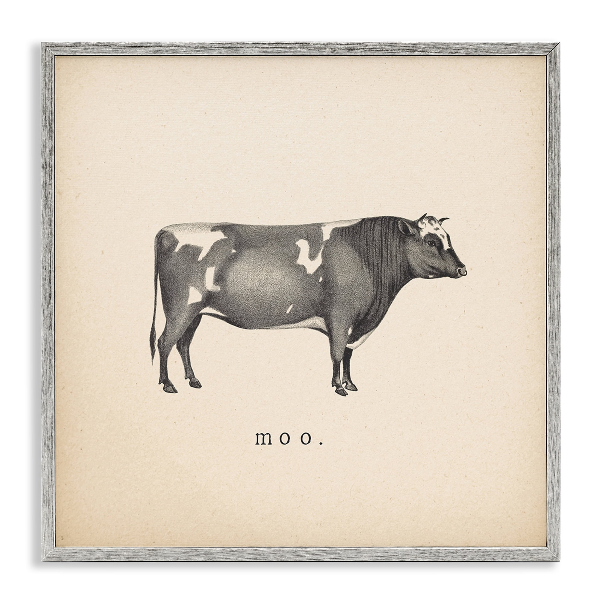 Stupell Industries Moo Farm Cow Sounds Animals Painting Gray Framed Art Print Wall Art, 24 x 24