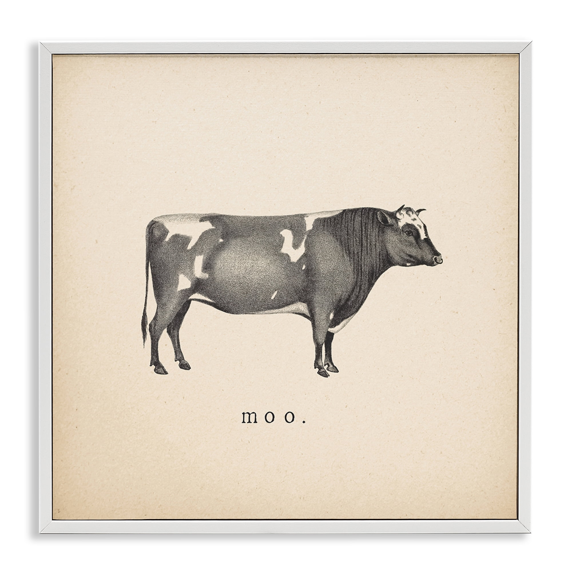 Stupell Industries Moo Farm Cow Sounds Animals Painting White Framed Art Print Wall Art, 12 x 12