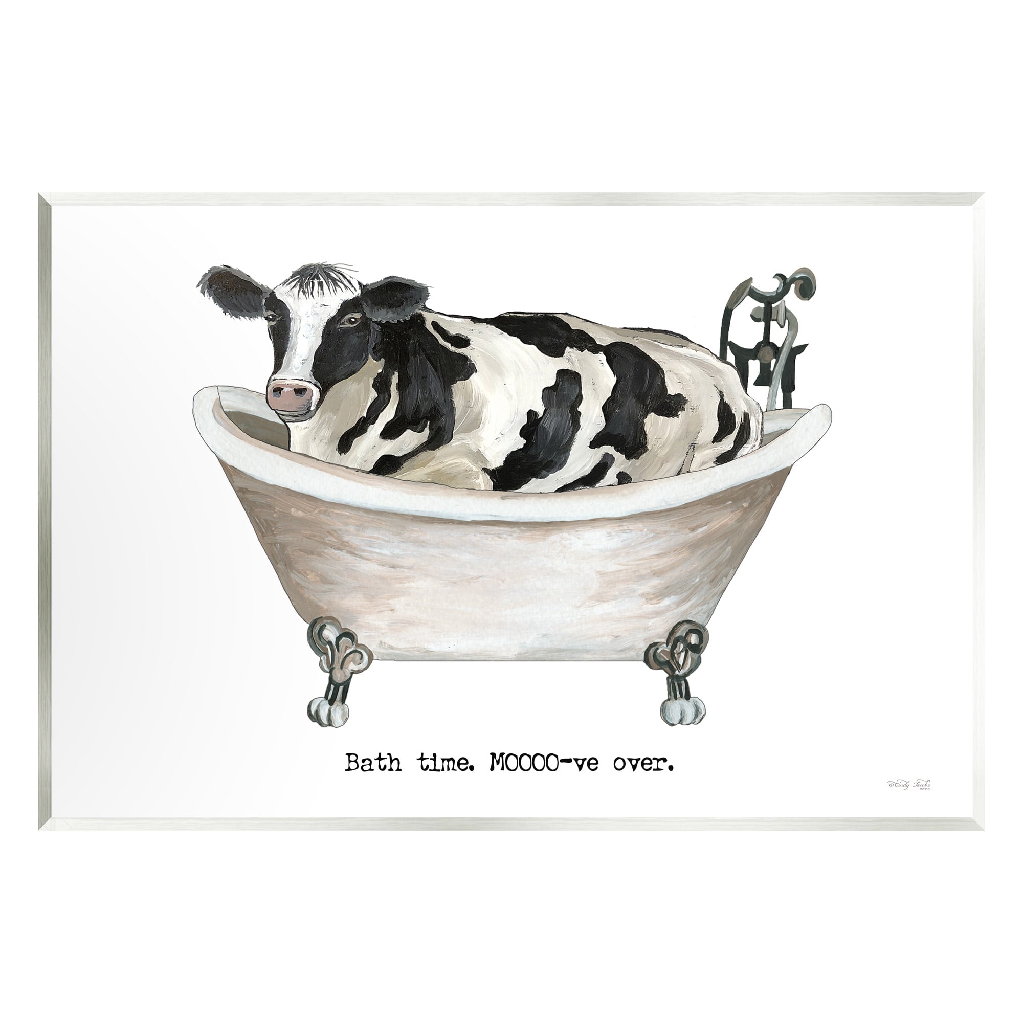 Stupell Industries Moo-ve Over Bath Time Cow Farmhouse Bathroom Sign Graphic Art Unframed Art Print Wall Art, Design by Cindy Jacobs