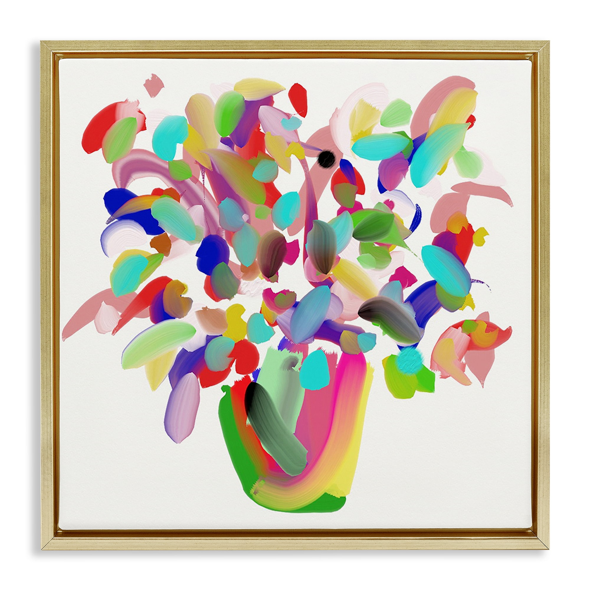 Stupell Industries Mood Flowers Bold Bouquet Plants & Flowers Painting Gold Floater Framed Canvas Art Print Wall Art, 18 x 18