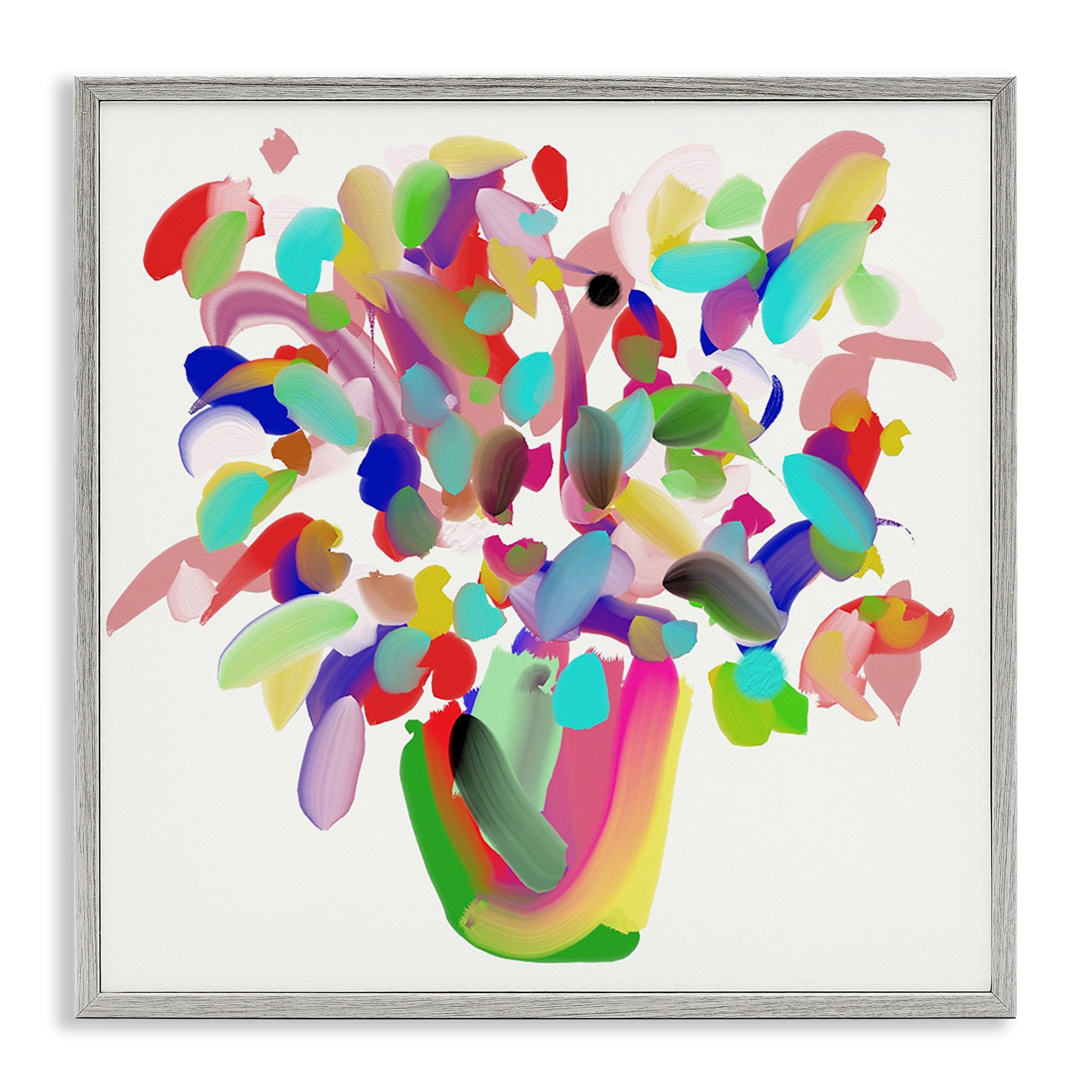 Stupell Industries Mood Flowers Bold Bouquet Plants & Flowers Painting Gray Framed Art Print Wall Art, 12 x 12