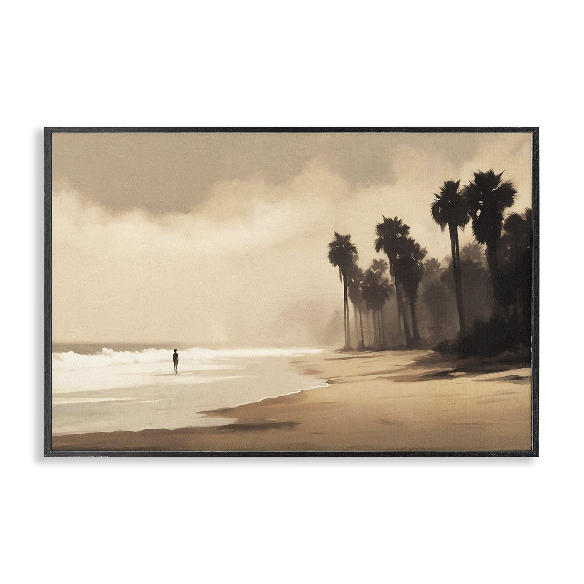 Stupell Industries Moody Beach View Landscape & Nature Painting Black Framed Art Print Wall Art, 24 x 16