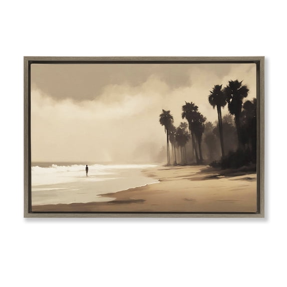 Stupell Industries Traditional Moody Beach View Brown Floating Frame Canvas Art, 31 x 21, by Noah Bay