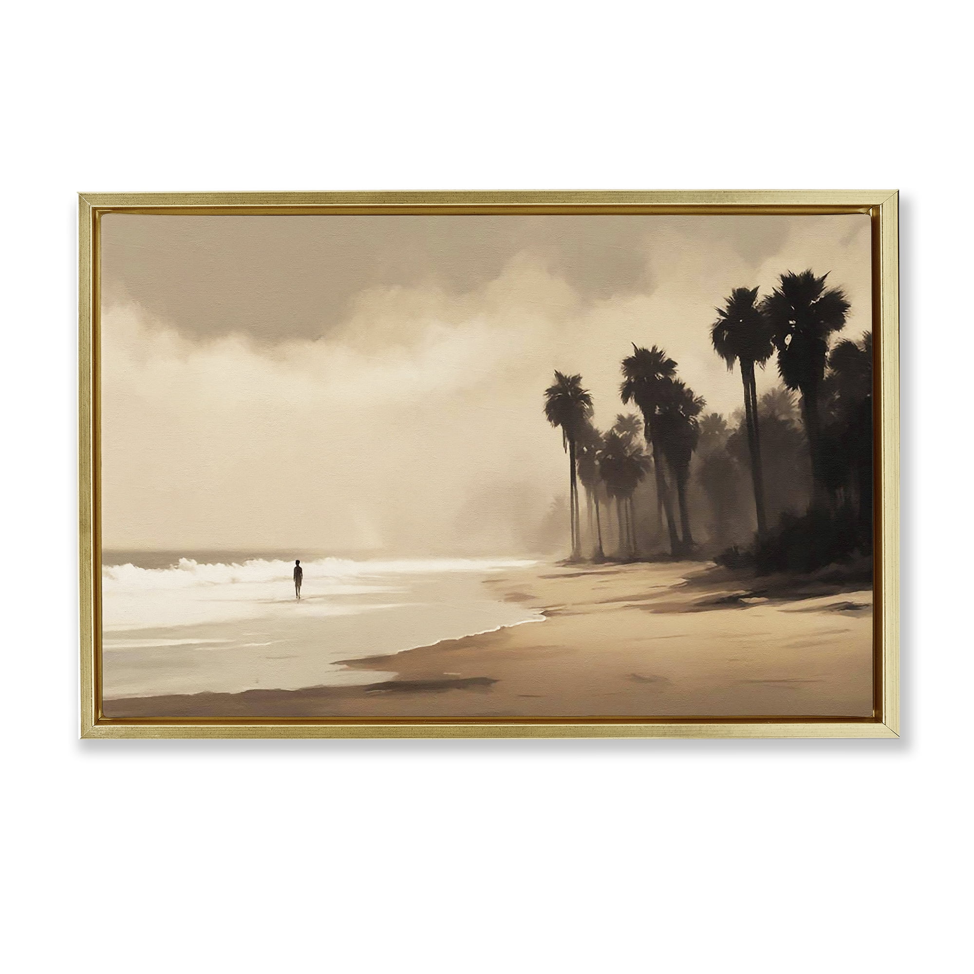 Stupell Industries Moody Beach View Landscape & Nature Painting Gold Floater Framed Canvas Art Print Wall Art, 31 x 21