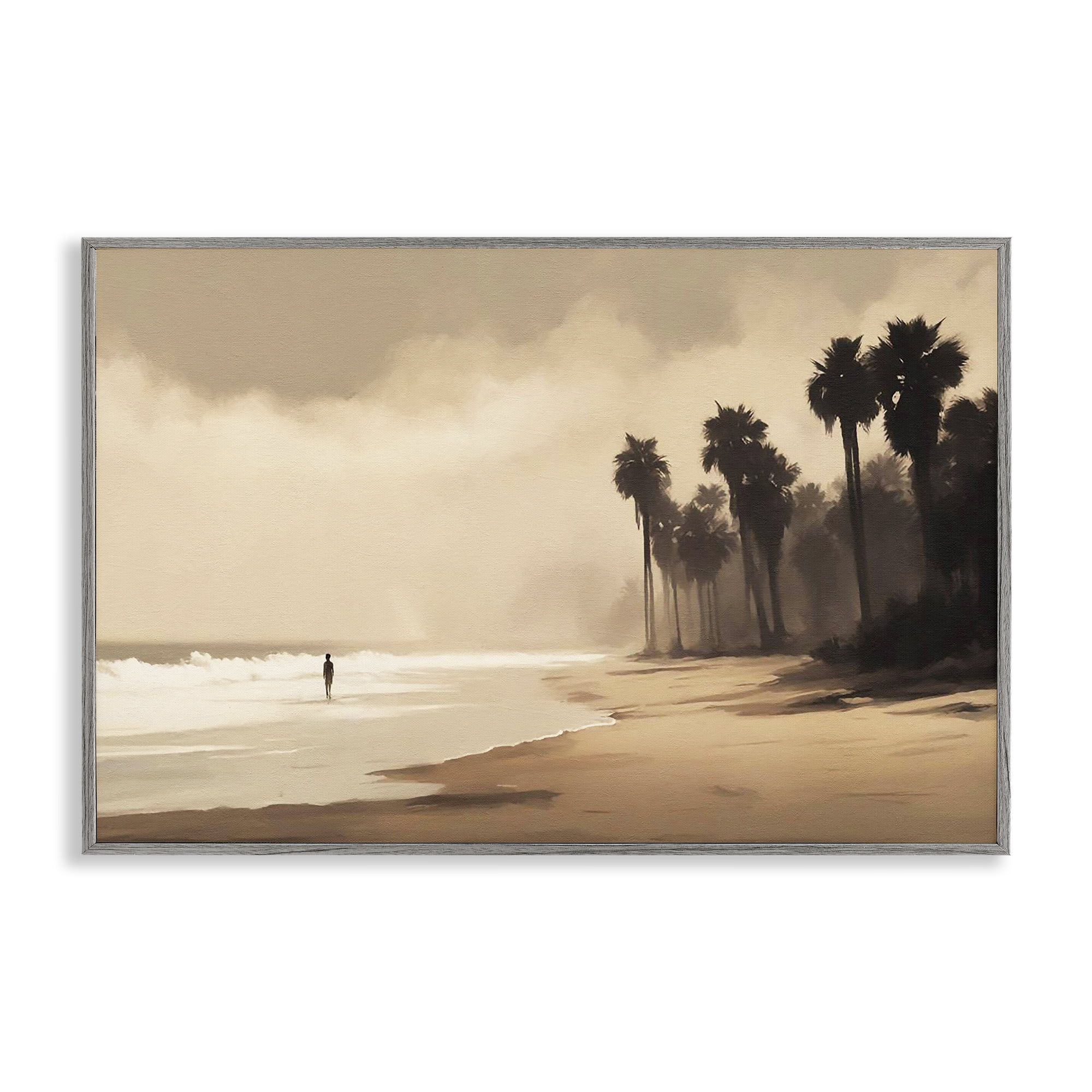 Stupell Industries Moody Beach View Landscape & Nature Painting Gray Framed Art Print Wall Art, 24 x 16