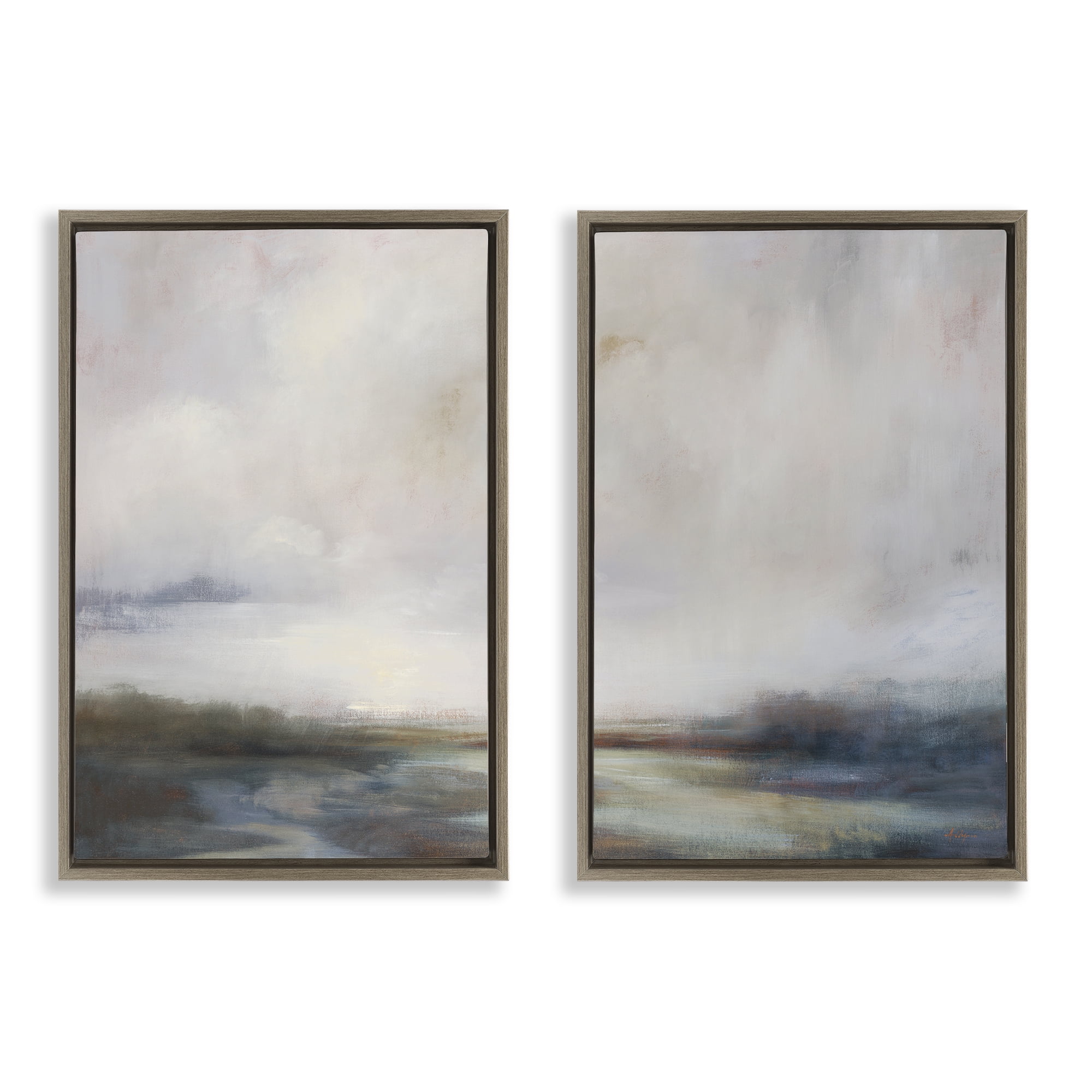 Stupell Industries Moody Clouds Landscape Landscape & Nature Painting Brown Floater Framed Canvas Art Print Wall Art, 21 x 31, Set of 2