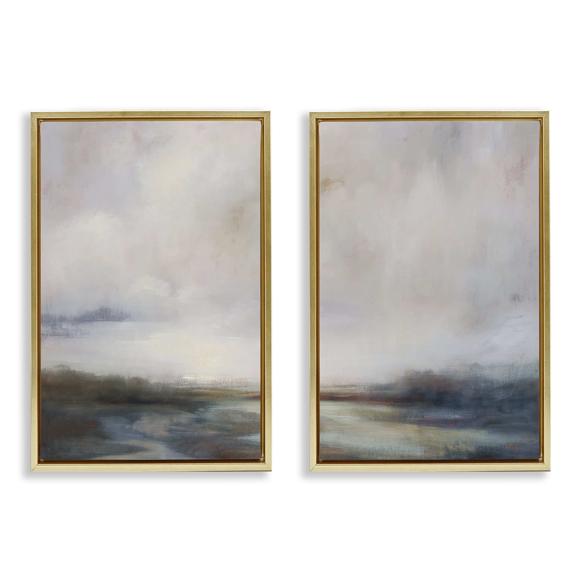 Stupell Industries Moody Clouds Landscape Landscape & Nature Painting Gold Floater Framed Canvas Art Print Wall Art, 21 x 31, Set of 2