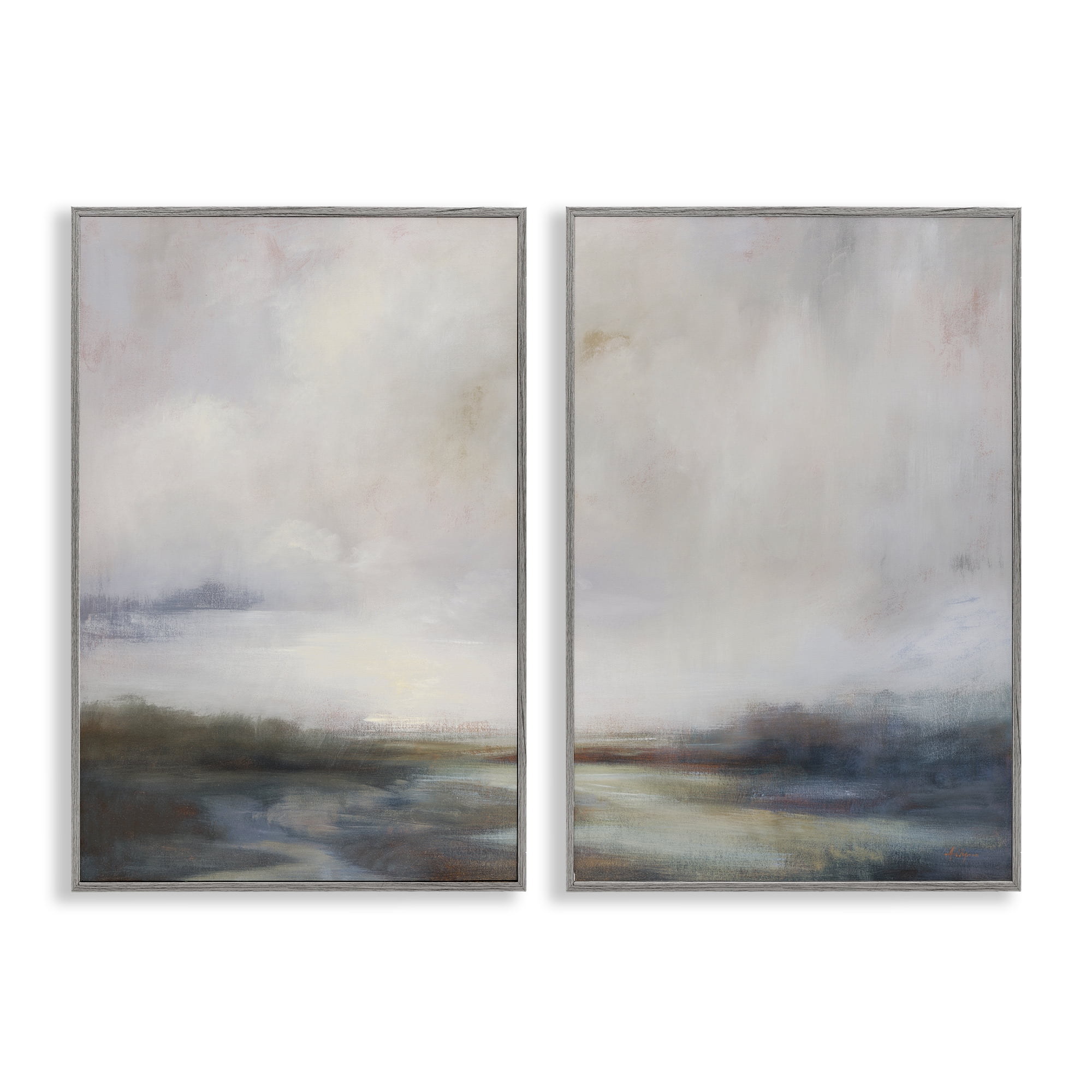 Stupell Industries Moody Clouds Landscape Landscape & Nature Painting Gray Framed Art Print Wall Art, 20 x 30, Set of 2