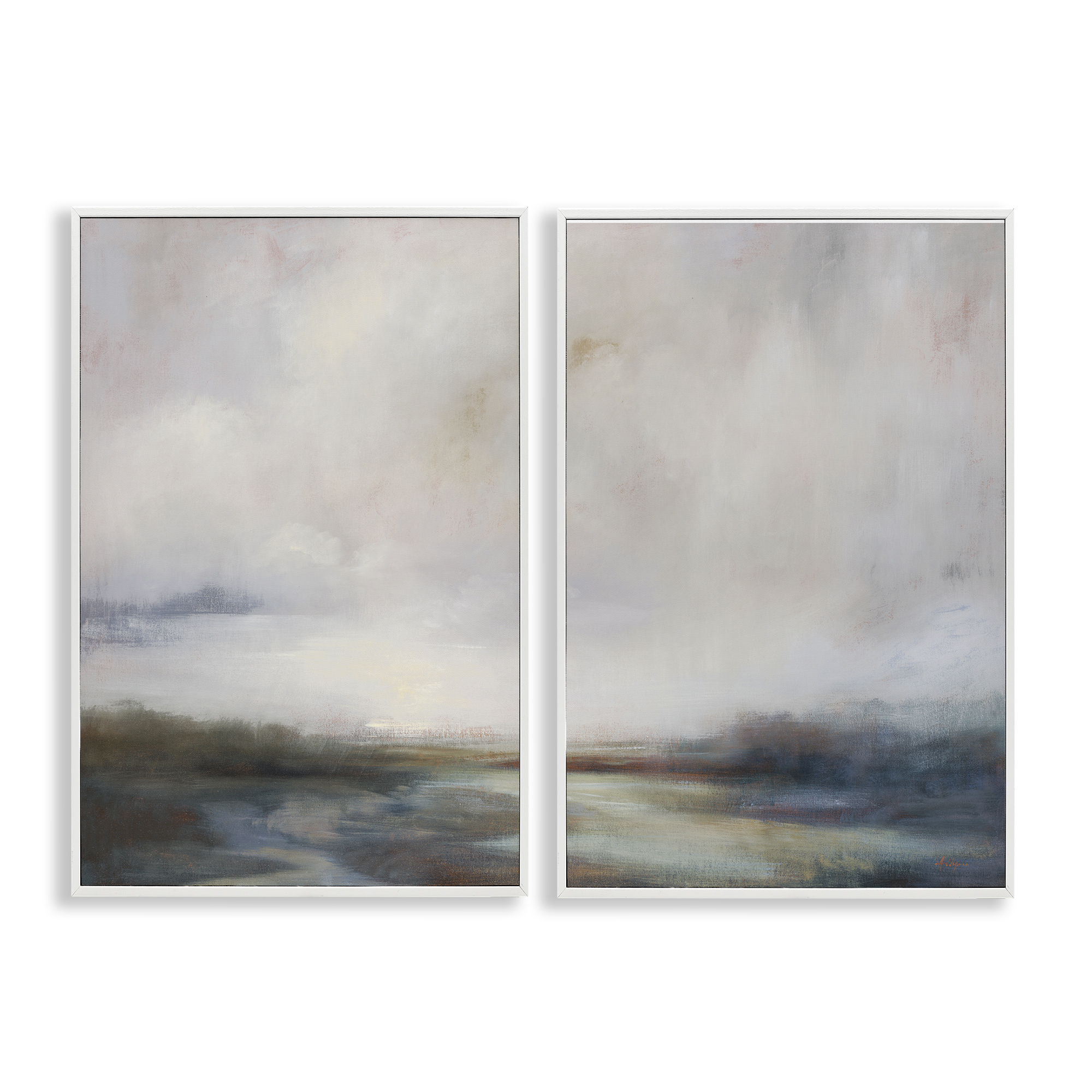 Stupell Industries Moody Clouds Landscape Landscape & Nature Painting White Framed Art Print Wall Art, 12 x 18, Set of 2
