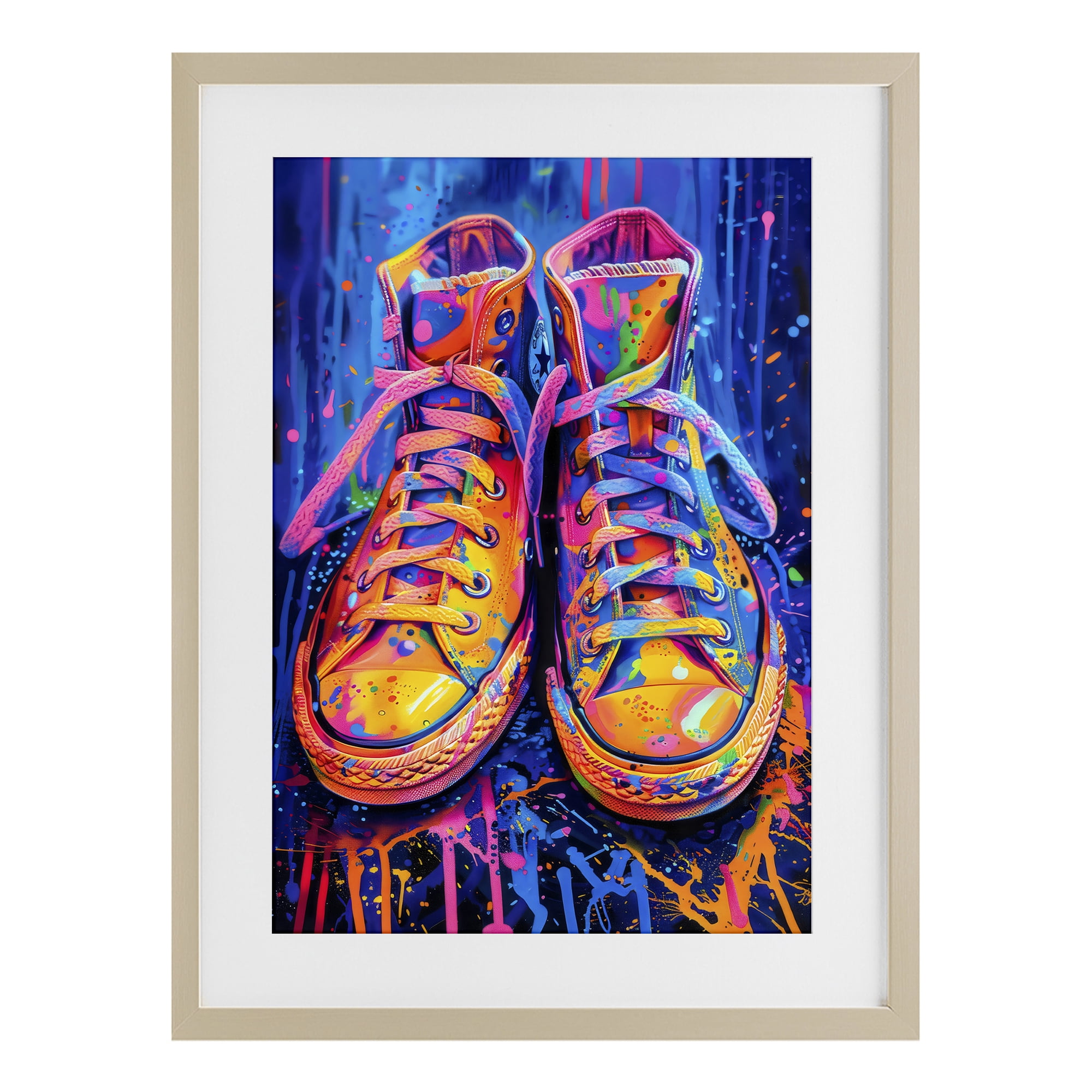 Stupell Industries Moody Converse with Neon Splash Birch Framed Print Under Glass, design by Creative Studio