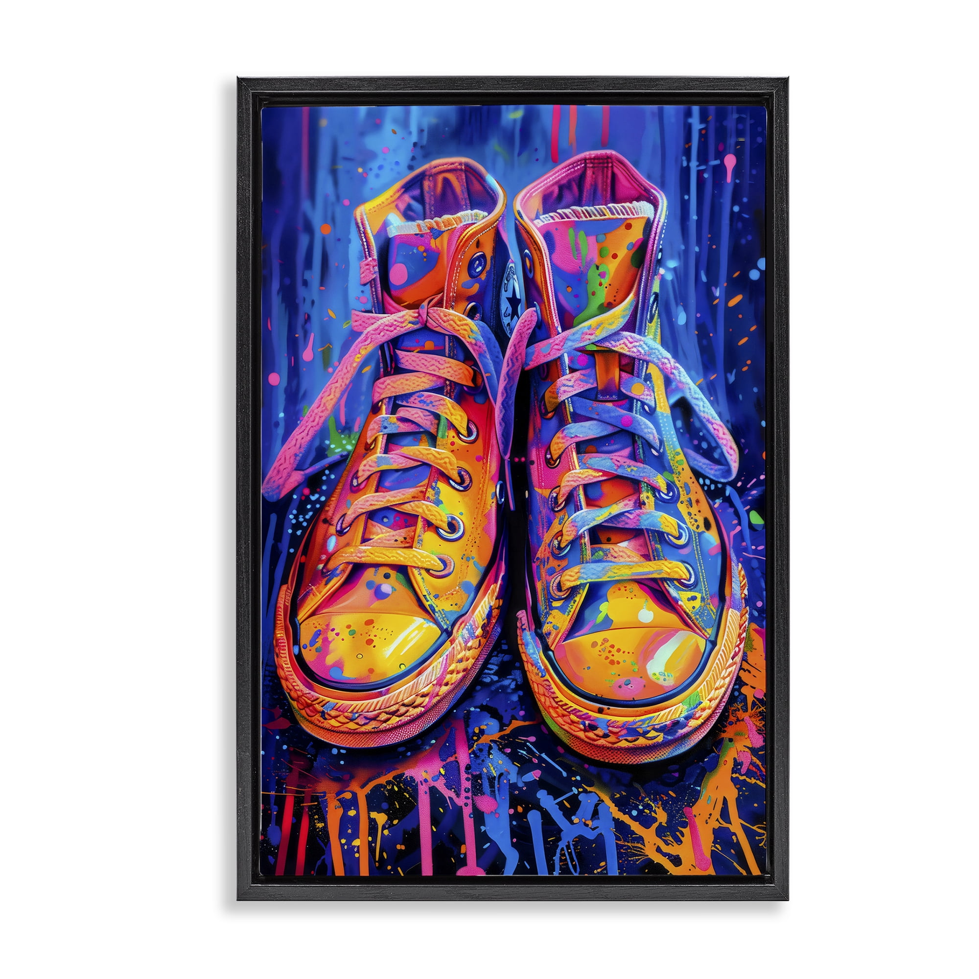 Stupell Industries Moody Converse with Neon Splash Black Framed Floater Canvas Wall Art, design by Creative Studio