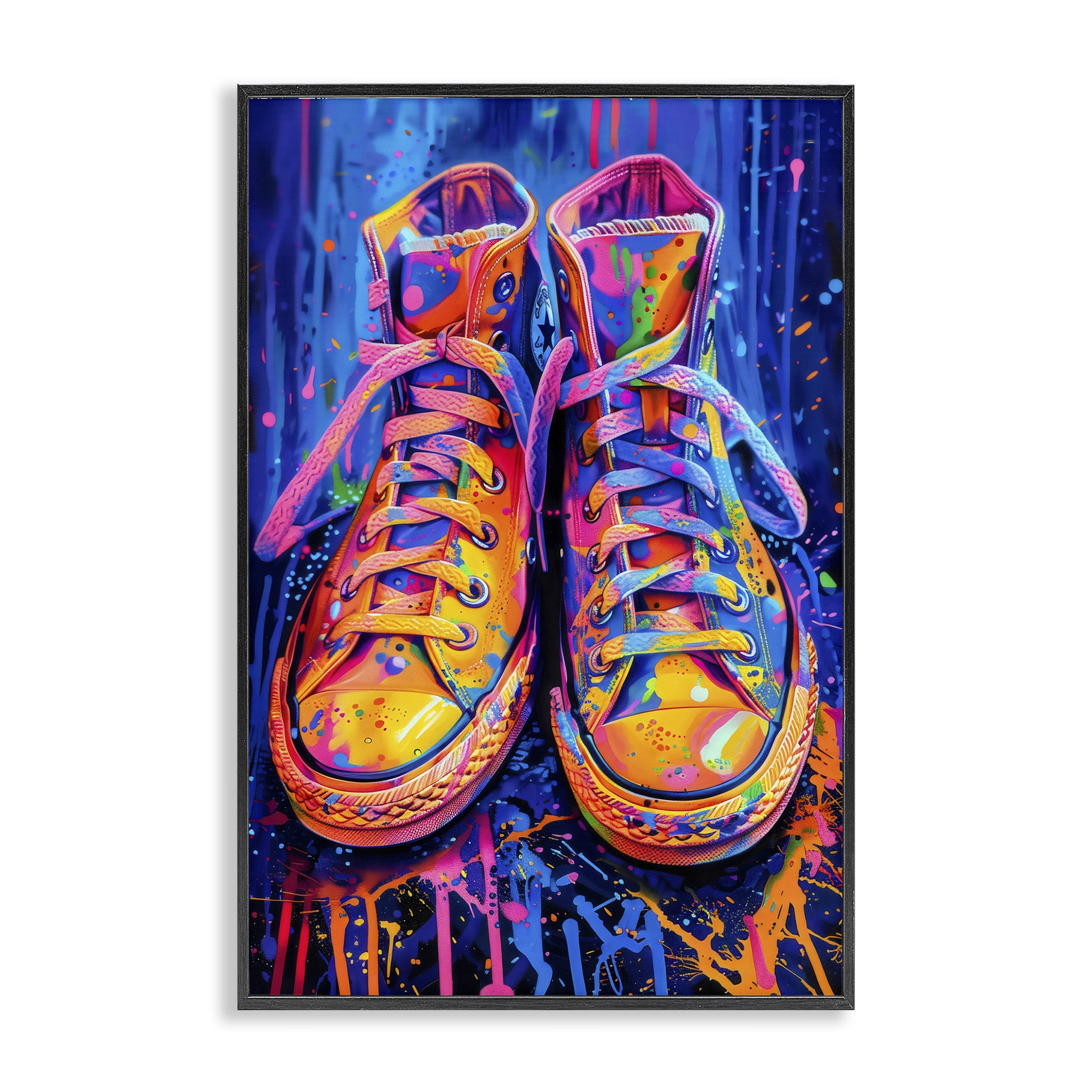 Stupell Industries Moody Converse with Neon Splash Black Framed Giclee Art, design by Creative Studio