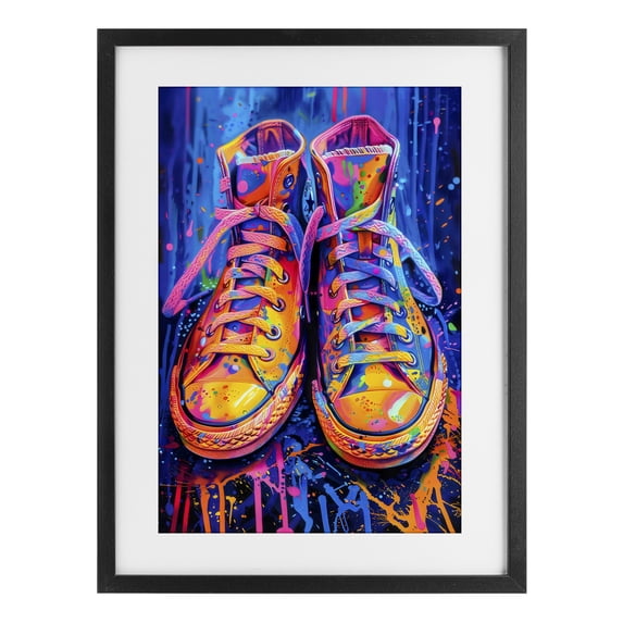 Stupell Industries Contemporary Moody Converse with Neon Splash Black Framed Print Under Glass, 17 x 23, by Creative Studio