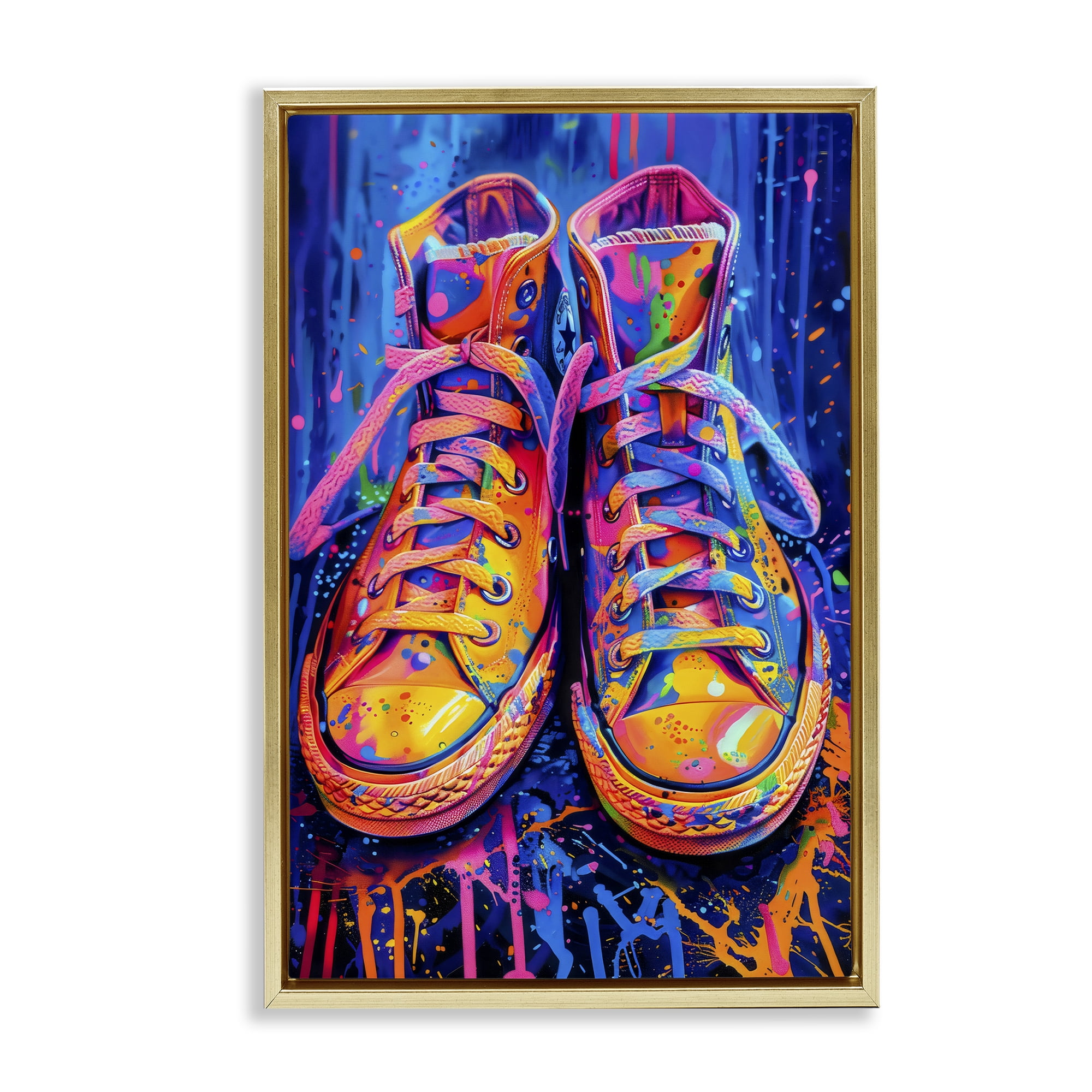 Stupell Industries Moody Converse with Neon Splash Gold Framed Floater Canvas Wall Art, design by Creative Studio