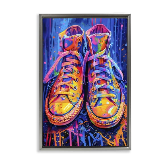 Stupell Industries Contemporary Moody Converse with Neon Splash Gray Floating Frame Canvas Art, 17 x 25, by Creative Studio