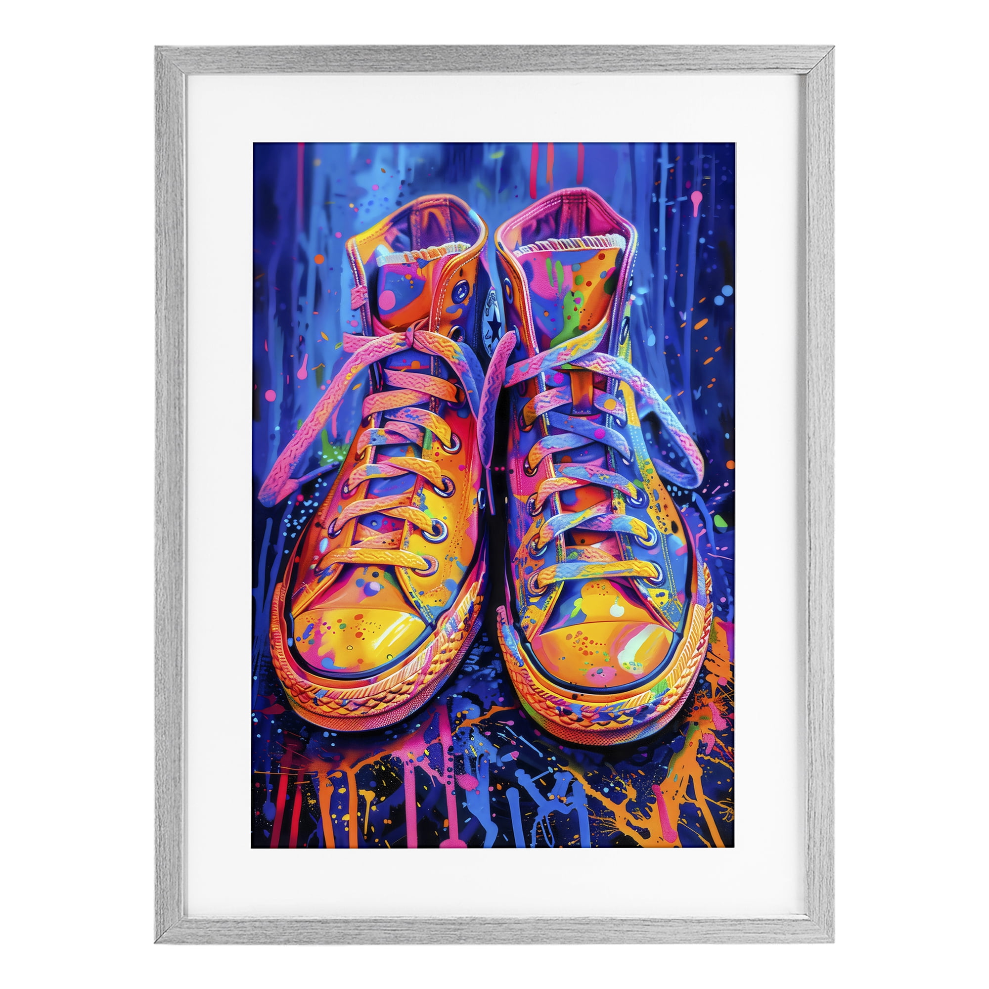 Stupell Industries Moody Converse with Neon Splash Gray Framed Print Under Glass, design by Creative Studio