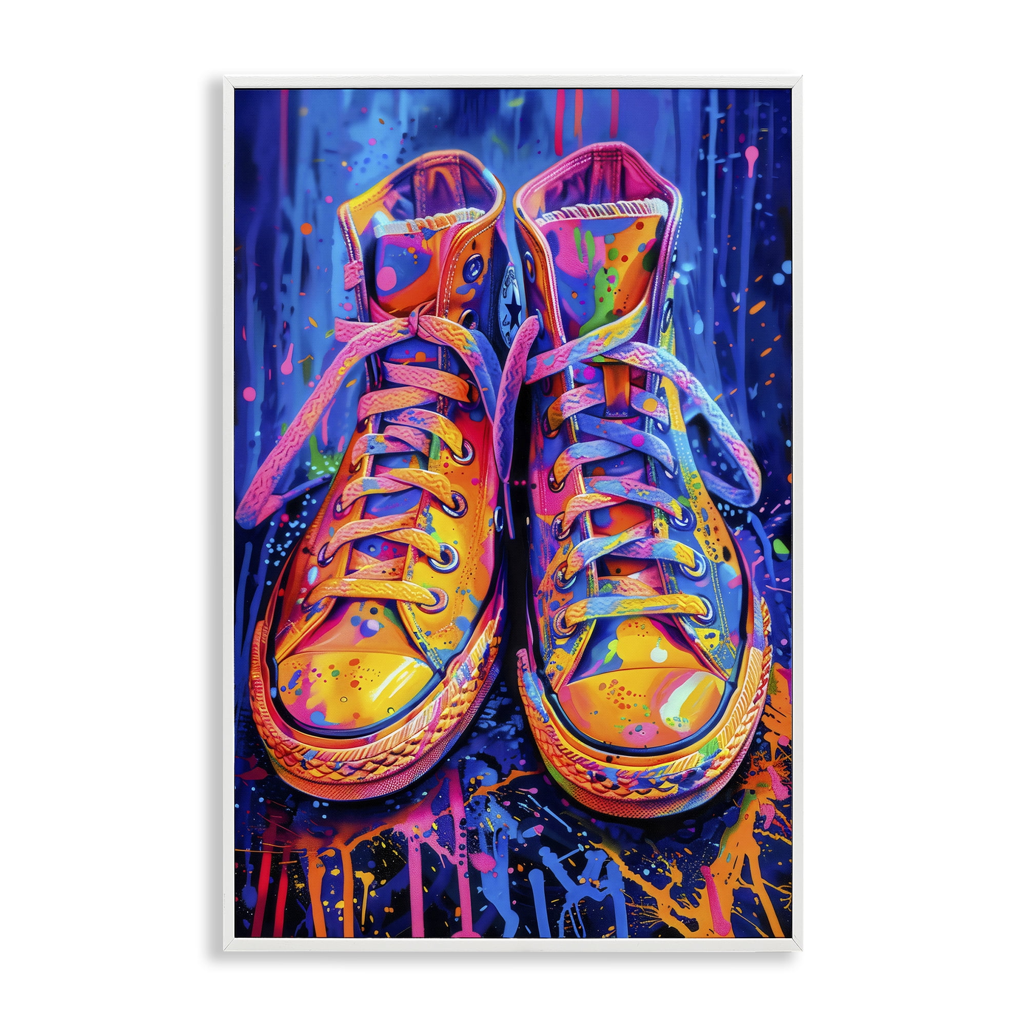 Stupell Industries Moody Converse with Neon Splash White Framed Giclee Art, design by Creative Studio