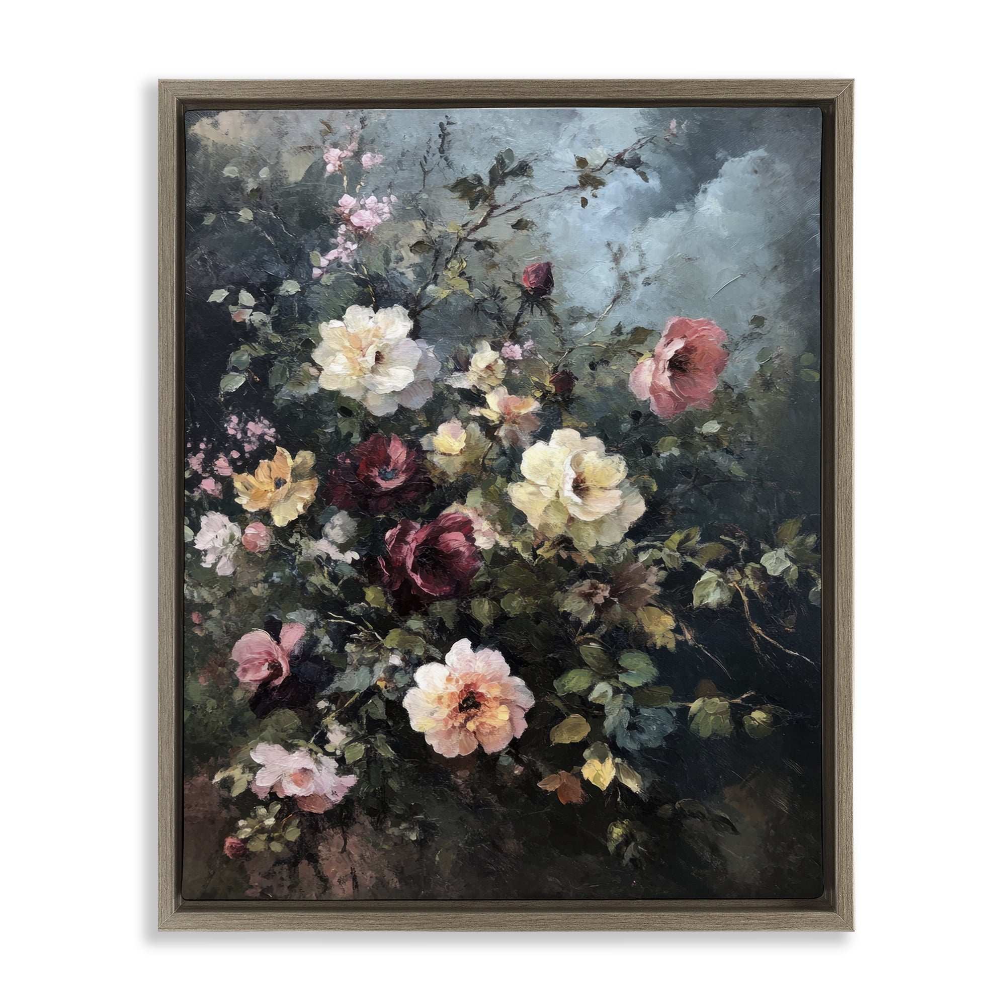 Stupell Industries Moody Dark Bouquet Plants & Flowers Painting Brown Floater Framed Canvas Art Print Wall Art, 17 x 21