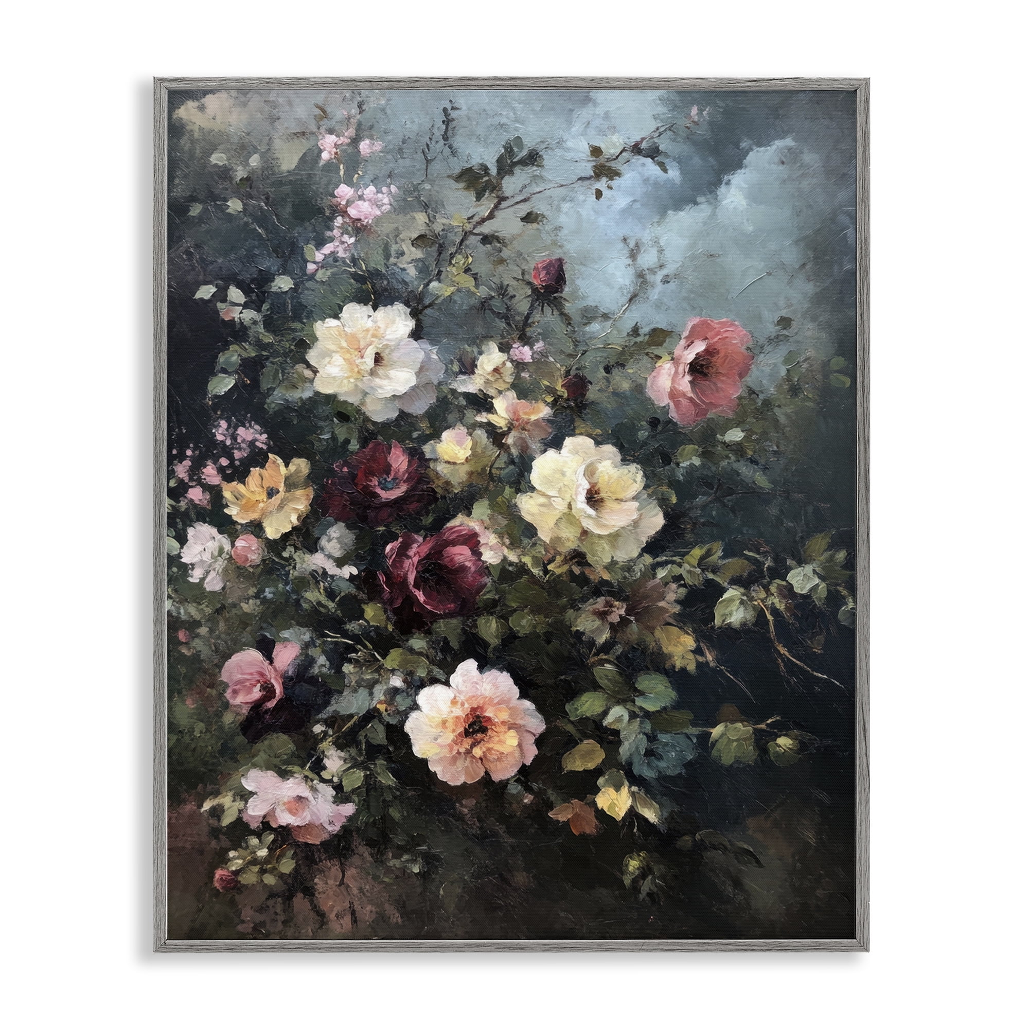 Stupell Industries Moody Dark Bouquet Plants & Flowers Painting Gray Framed Art Print Wall Art, 11 x 14