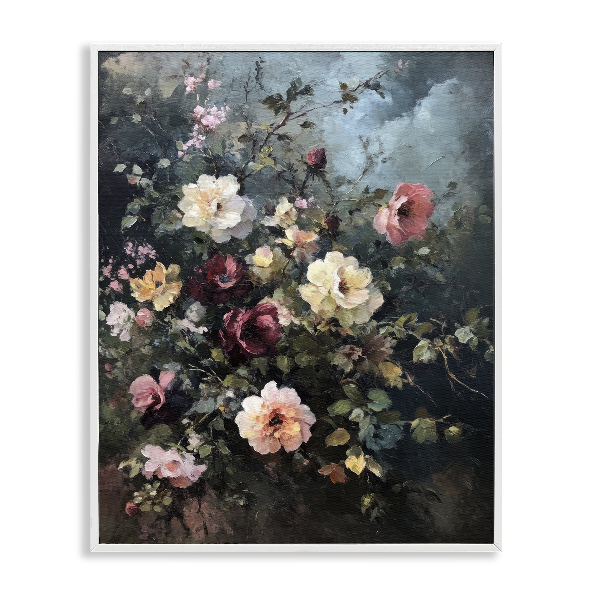 Stupell Industries Moody Dark Bouquet Plants & Flowers Painting White Framed Art Print Wall Art, 11 x 14