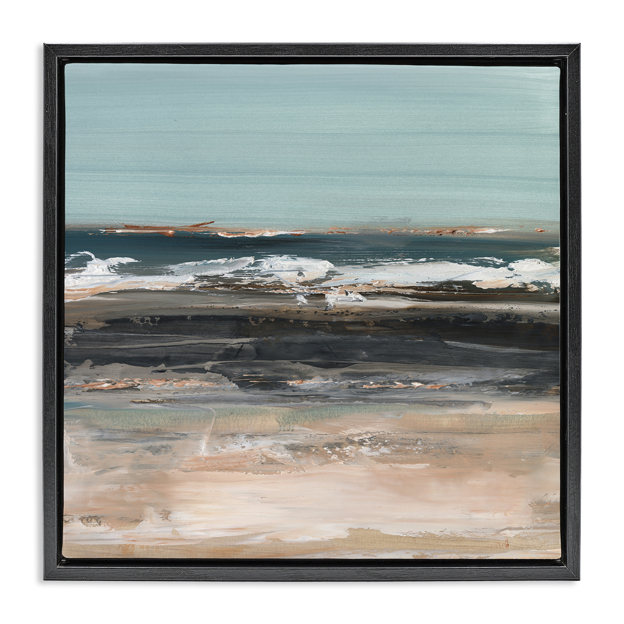 Stupell Industries Moody Grey Beach Waves Landscape & Nature Painting Black Floater Framed Canvas Art Print Wall Art, 25 x 25