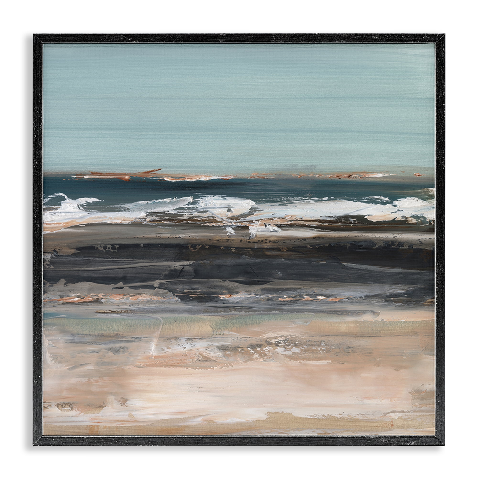 Stupell Industries Moody Grey Beach Waves Landscape & Nature Painting Black Framed Art Print Wall Art, 17 x 17