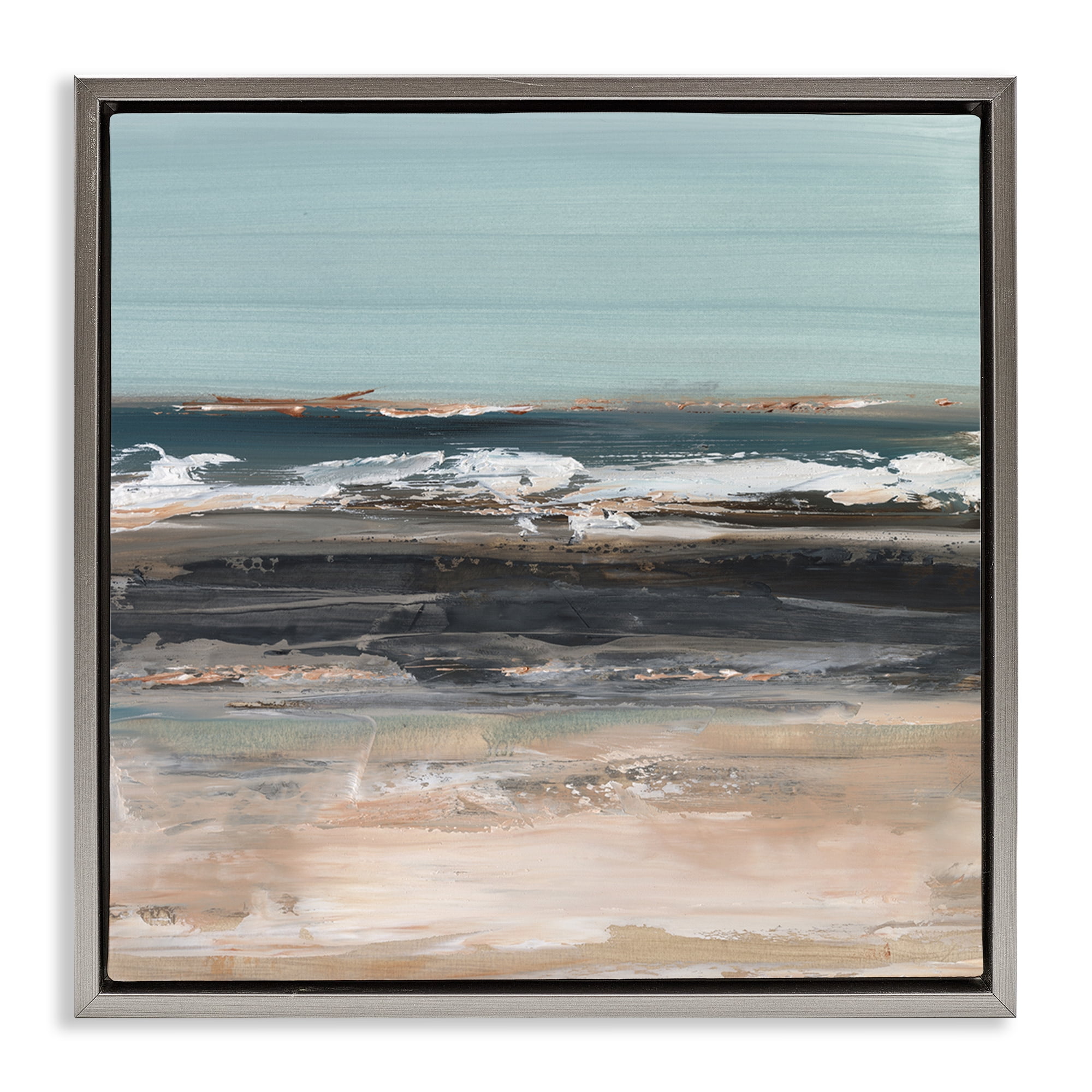 Stupell Industries Moody Grey Beach Waves Landscape & Nature Painting Gray Floater Framed Canvas Art Print Wall Art, 18 x 18