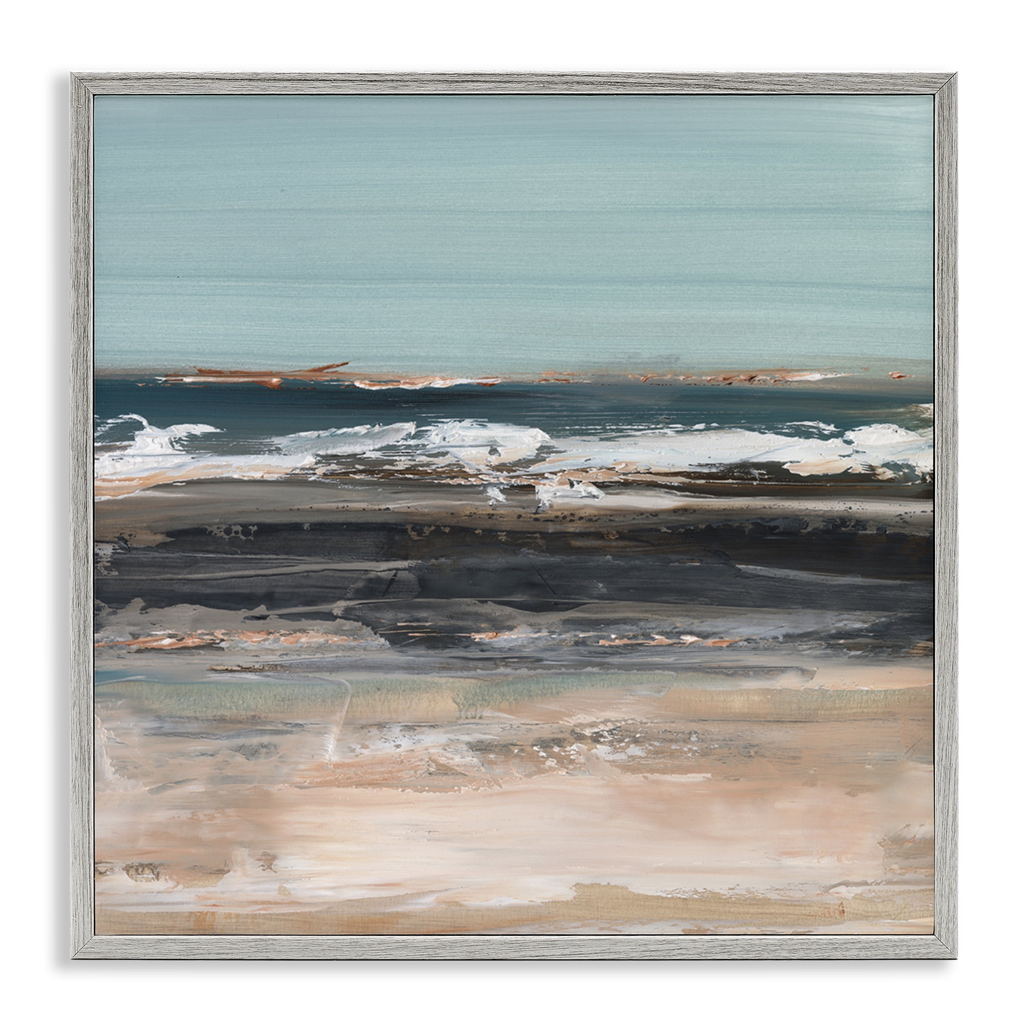 Stupell Industries Moody Grey Beach Waves Landscape & Nature Painting Gray Framed Art Print Wall Art, 12 x 12