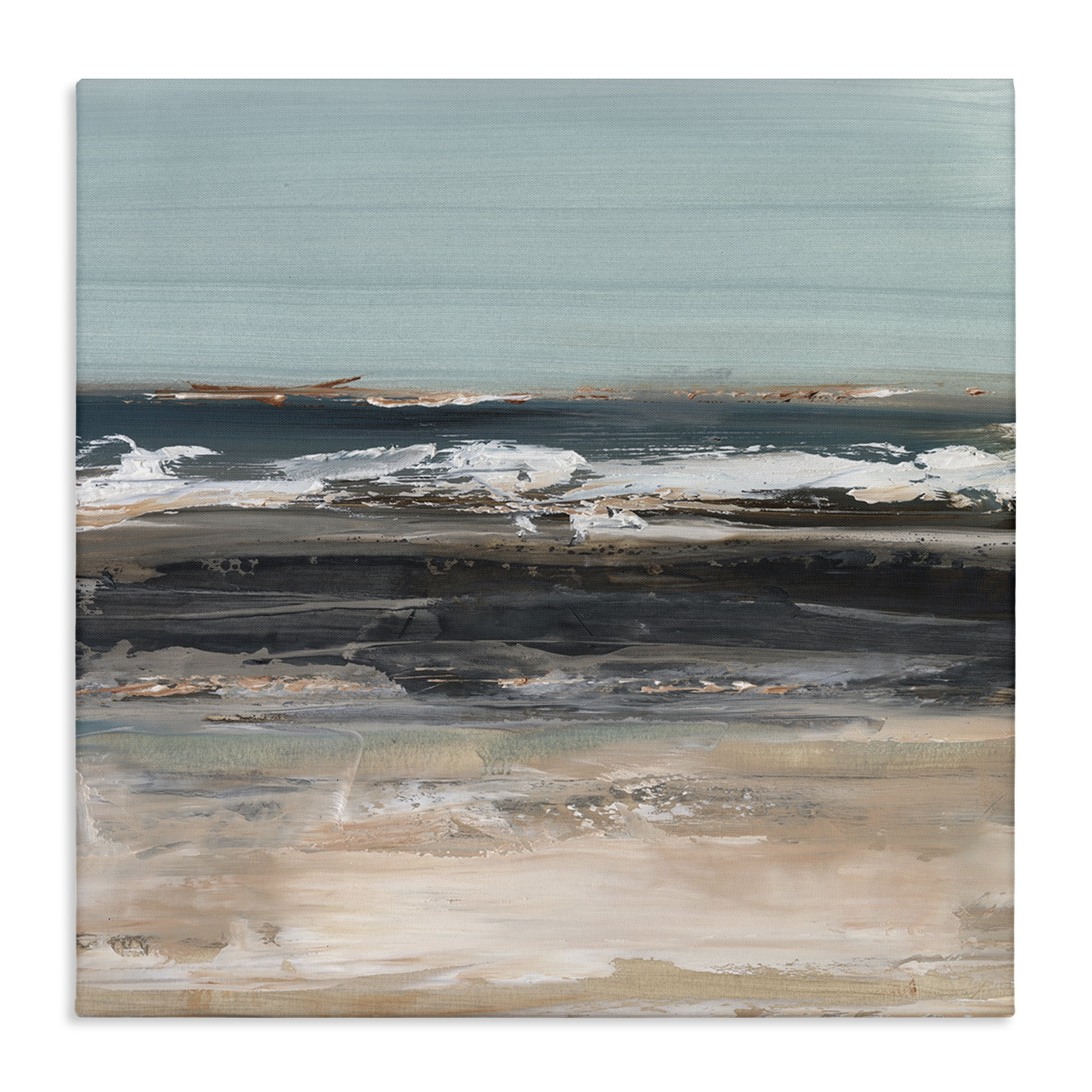 Stupell Industries Moody Grey Beach Waves Landscape & Nature Painting Wrapped Canvas Art Print Wall Art, 17 x 17