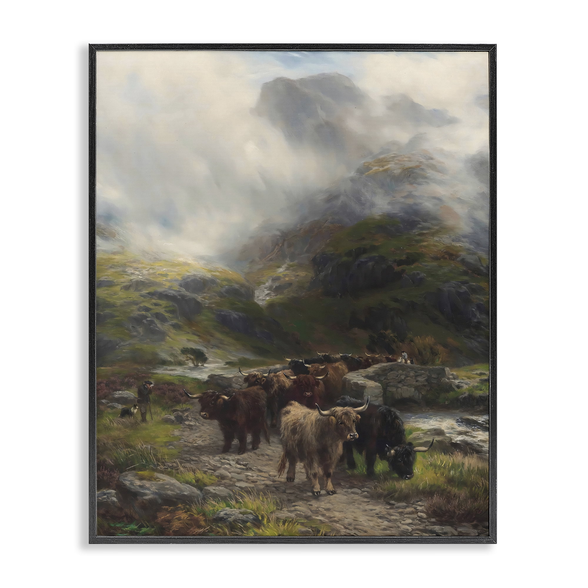 Stupell Industries Moody Highland Cows Herd Black Framed Giclee Art, design by Arlington Prints
