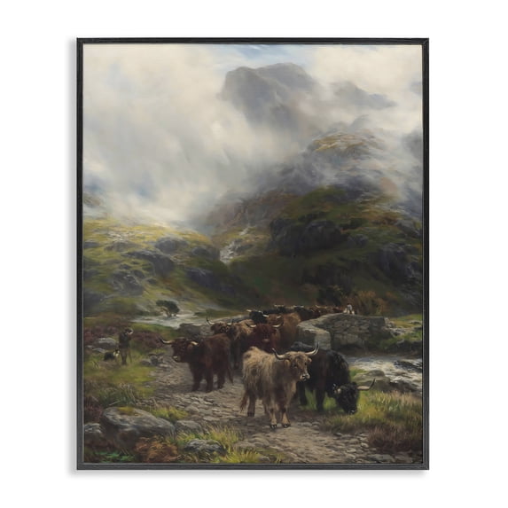 Stupell Industries Rustic Lodge Moody Highland Cows Herd Black Framed Giclee Art, 24 x 30, by Arlington Prints