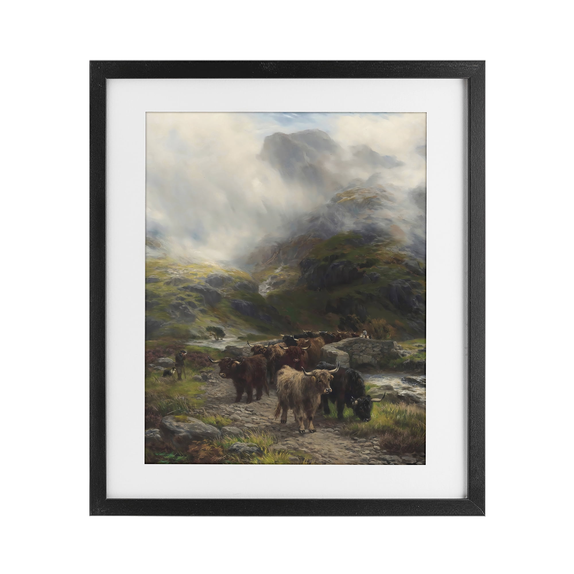 Stupell Industries Moody Highland Cows Herd Black Framed Print Under Glass, design by Arlington Prints