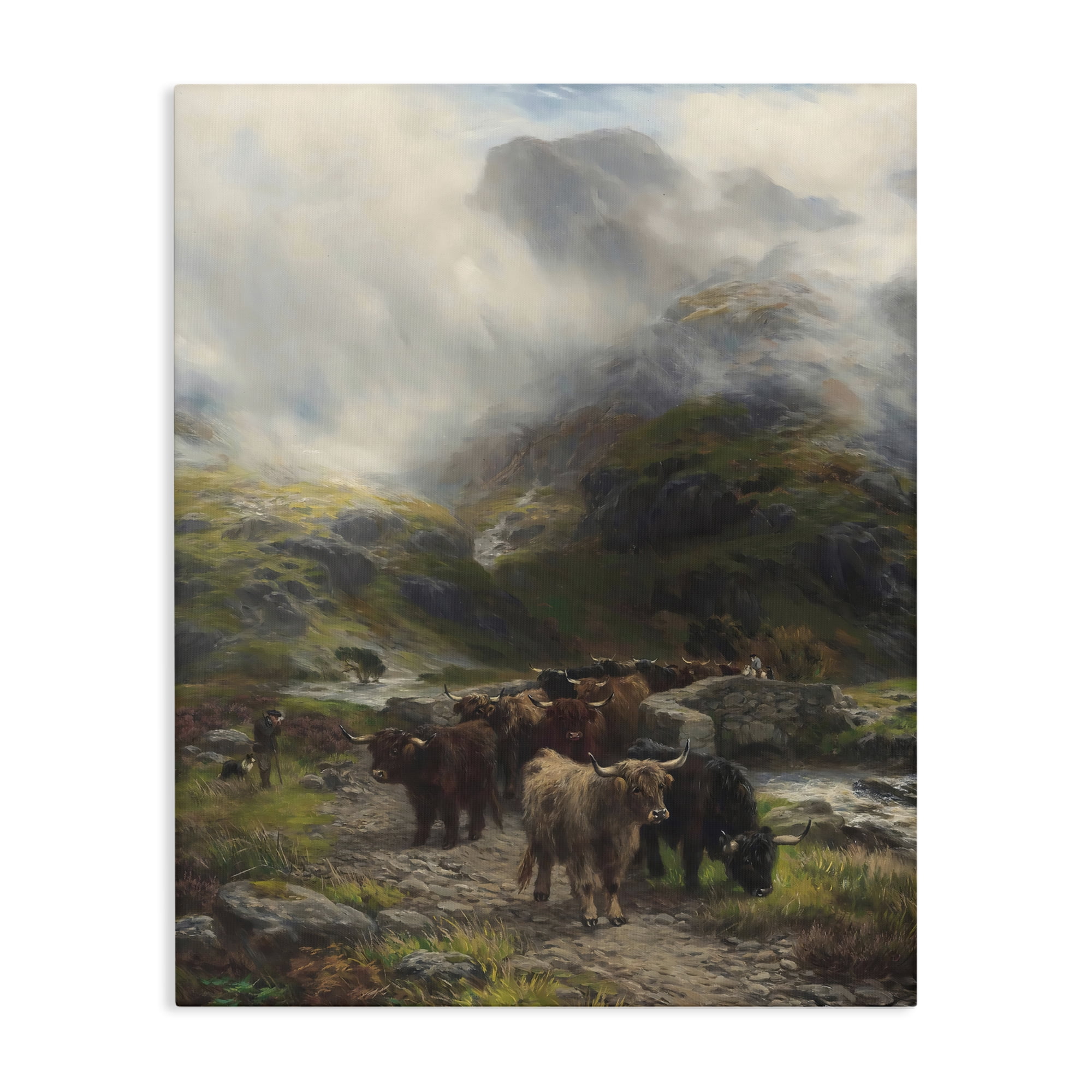 Stupell Industries Moody Highland Cows Herd Canvas Wall Art, design by Arlington Prints