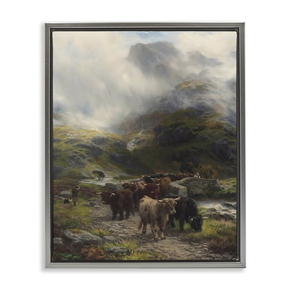 Stupell Industries Rustic Lodge Moody Highland Cows Herd Gray Floating Frame Canvas Art, 25 x 31, by Arlington Prints