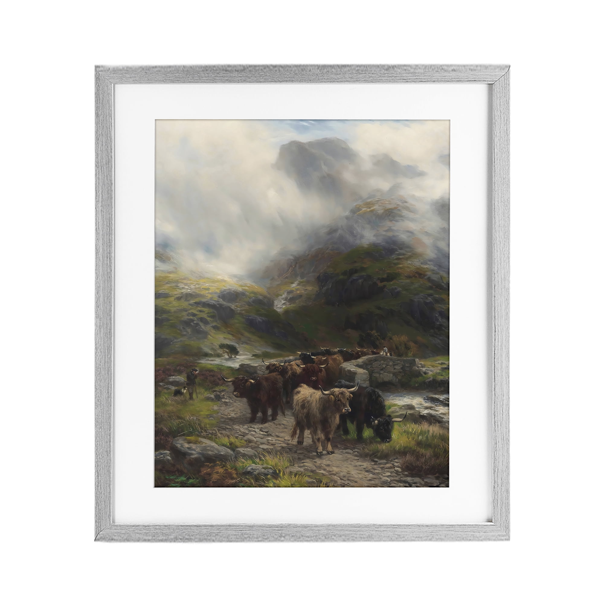 Stupell Industries Moody Highland Cows Herd Gray Framed Print Under Glass, design by Arlington Prints