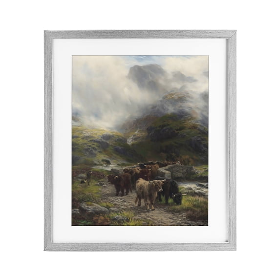 Stupell Industries Rustic Lodge Moody Highland Cows Herd Gray Framed Print Under Glass, 17 x 21, by Arlington Prints